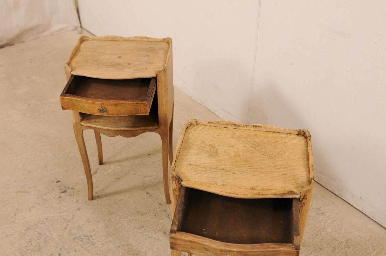 French Pair of Small Bleached-Wood Side Chests Raised on Slender Cabriole Legs 1