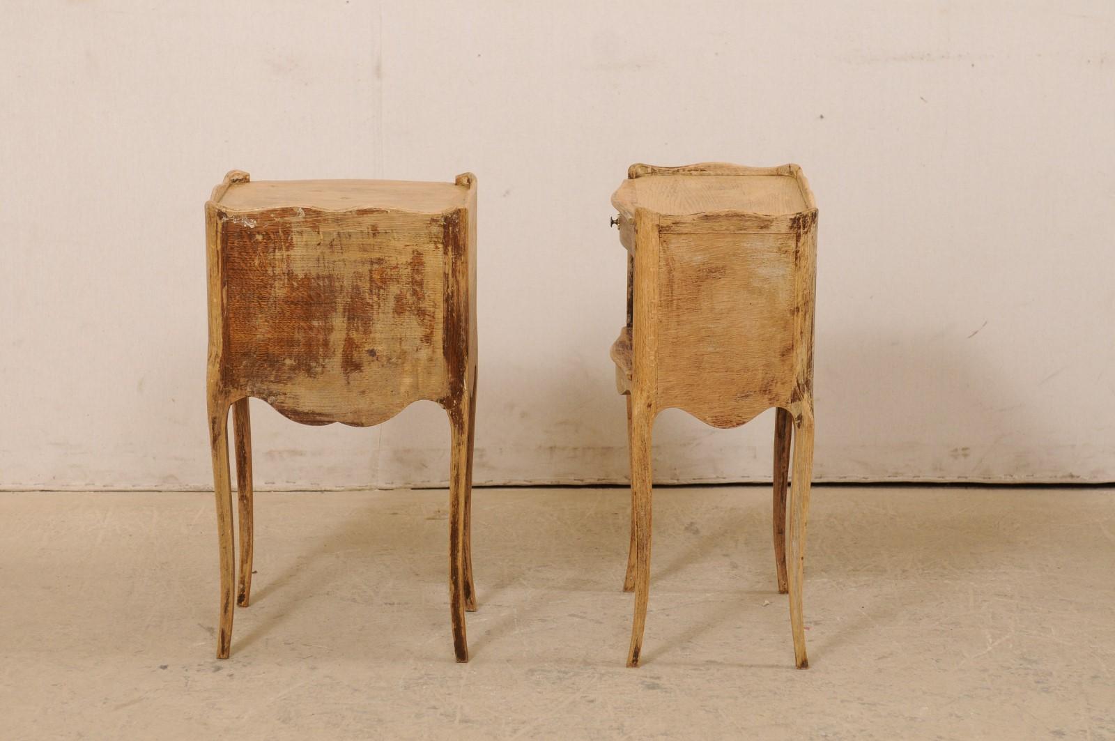 French Pair of Small Bleached-Wood Side Chests Raised on Slender Cabriole Legs 5