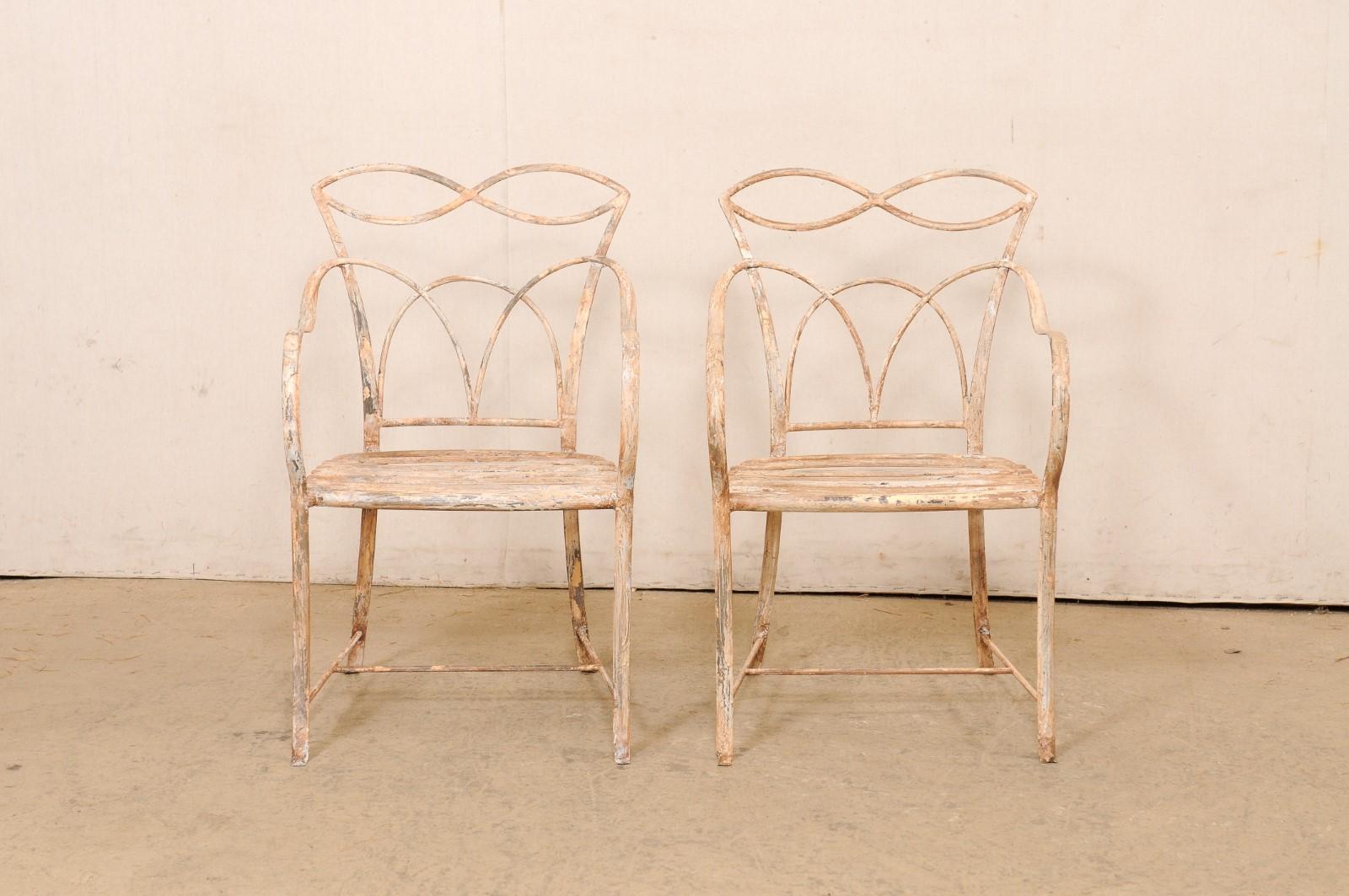 French Pair Stylish Iron In/Outdoor Chairs 7