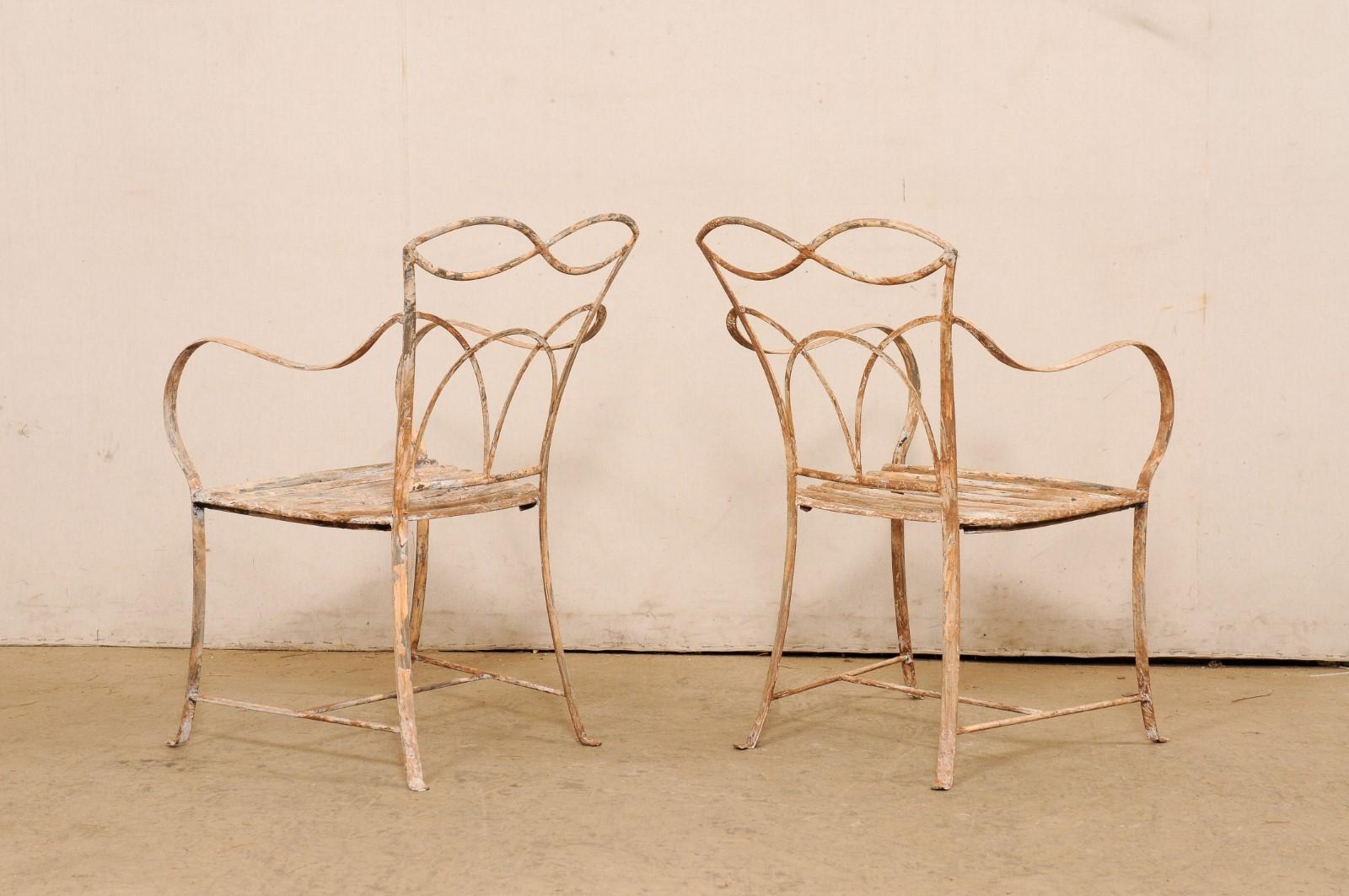 French Pair Stylish Iron In/Outdoor Chairs 3