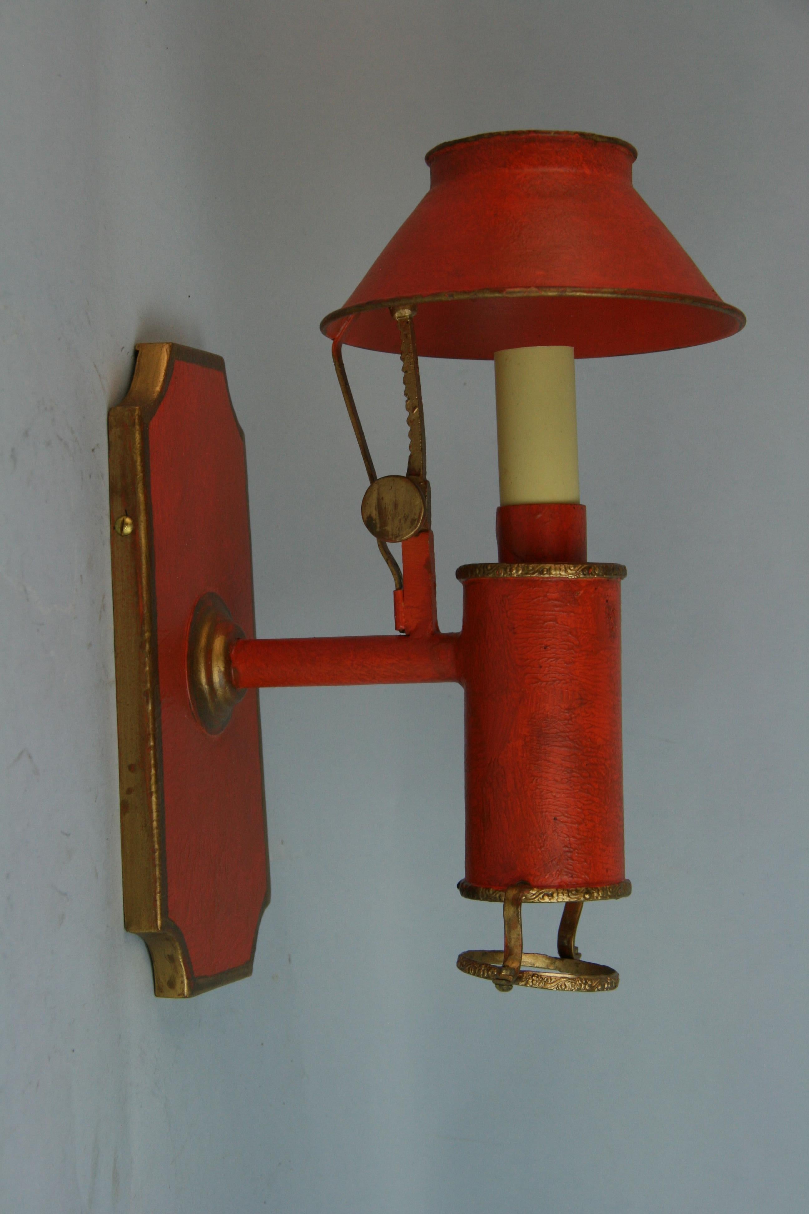 French Pair Tolle Wall Sconces with Metal shade 3