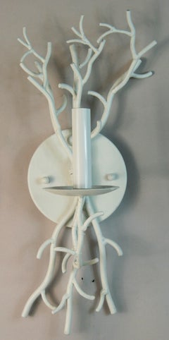 French Metal Wall Sconces, White Coral Finish, Rewired, 1960s Design