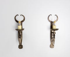 French Pair Wrought Iron Sconces Spanish Style Wall Lights, 1960