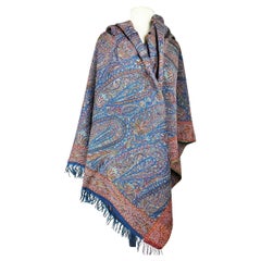 Antique French paisley shawl with blue background decorated with Boteh - Lyon Circa 1850