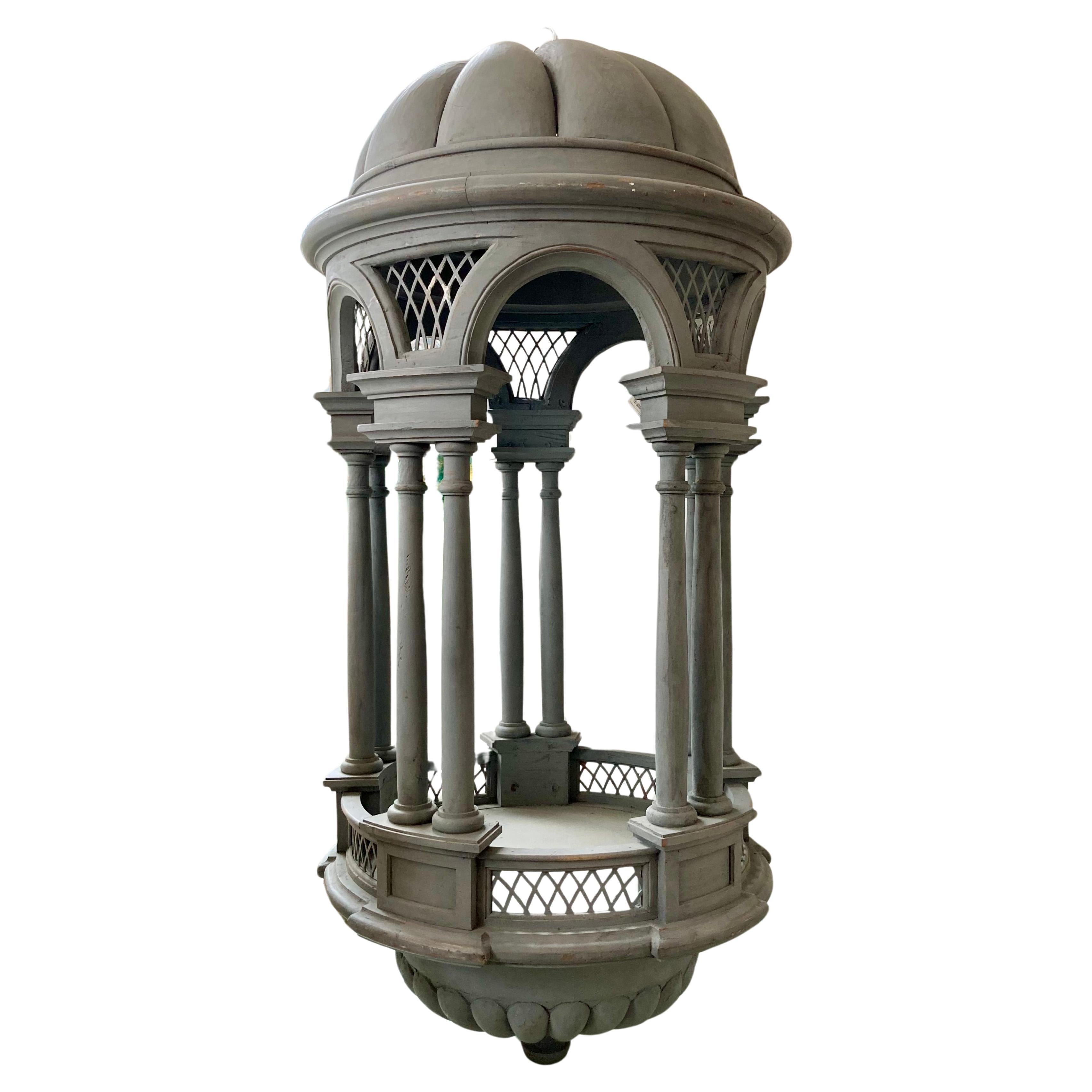 French Palace Size Carved Wood Architectural Lantern