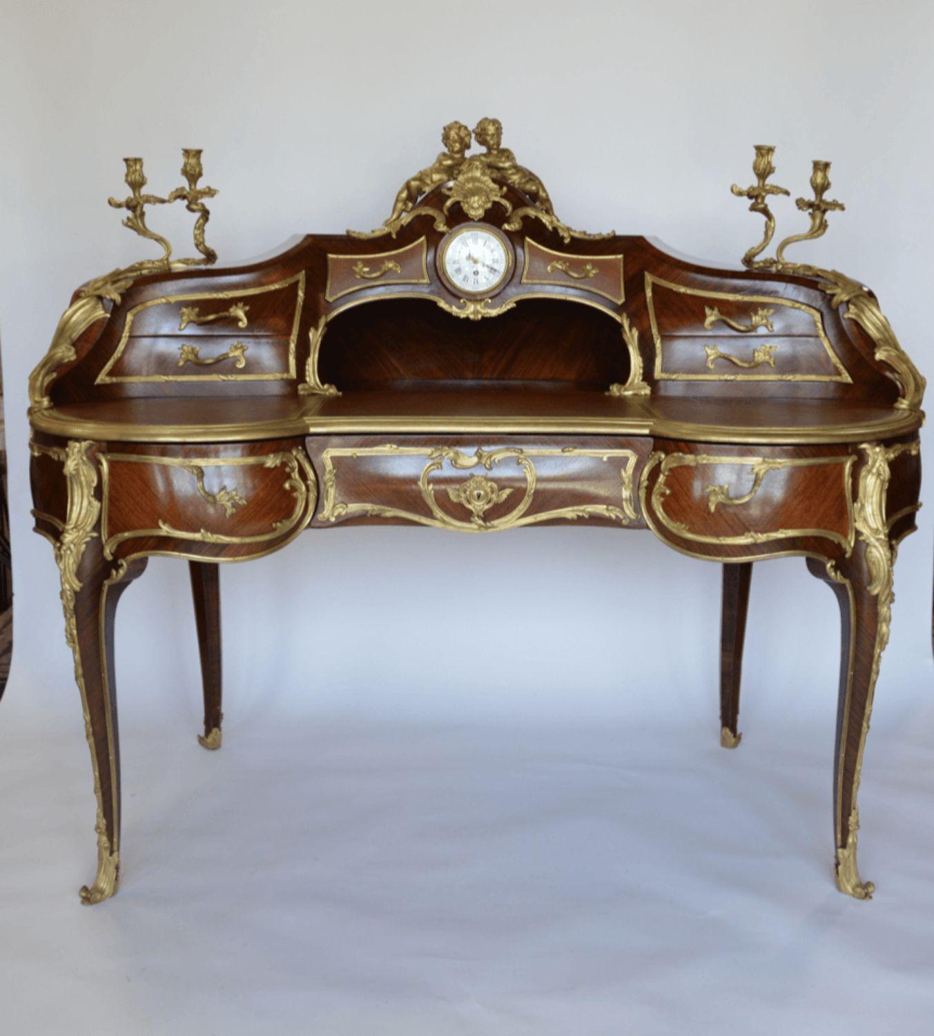 French Palatial Louis XV Gilt Bronze Bureau-Plat Cartonnier '19th Century' For Sale 2