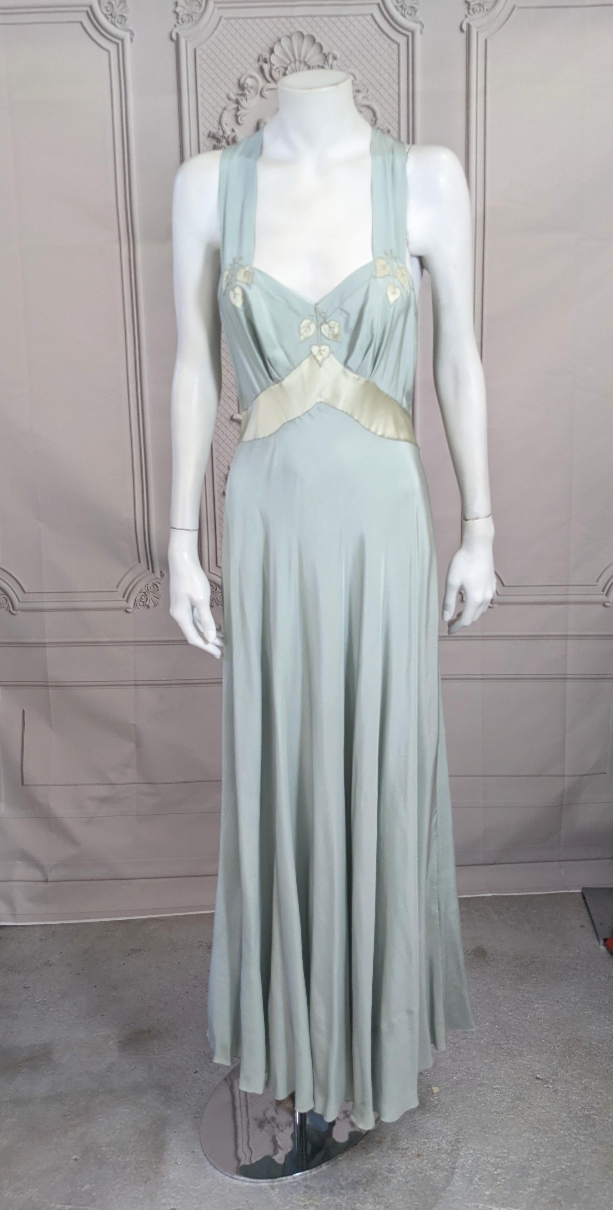   French Pale Slate Blue 1930s Silk Gown For Sale 5