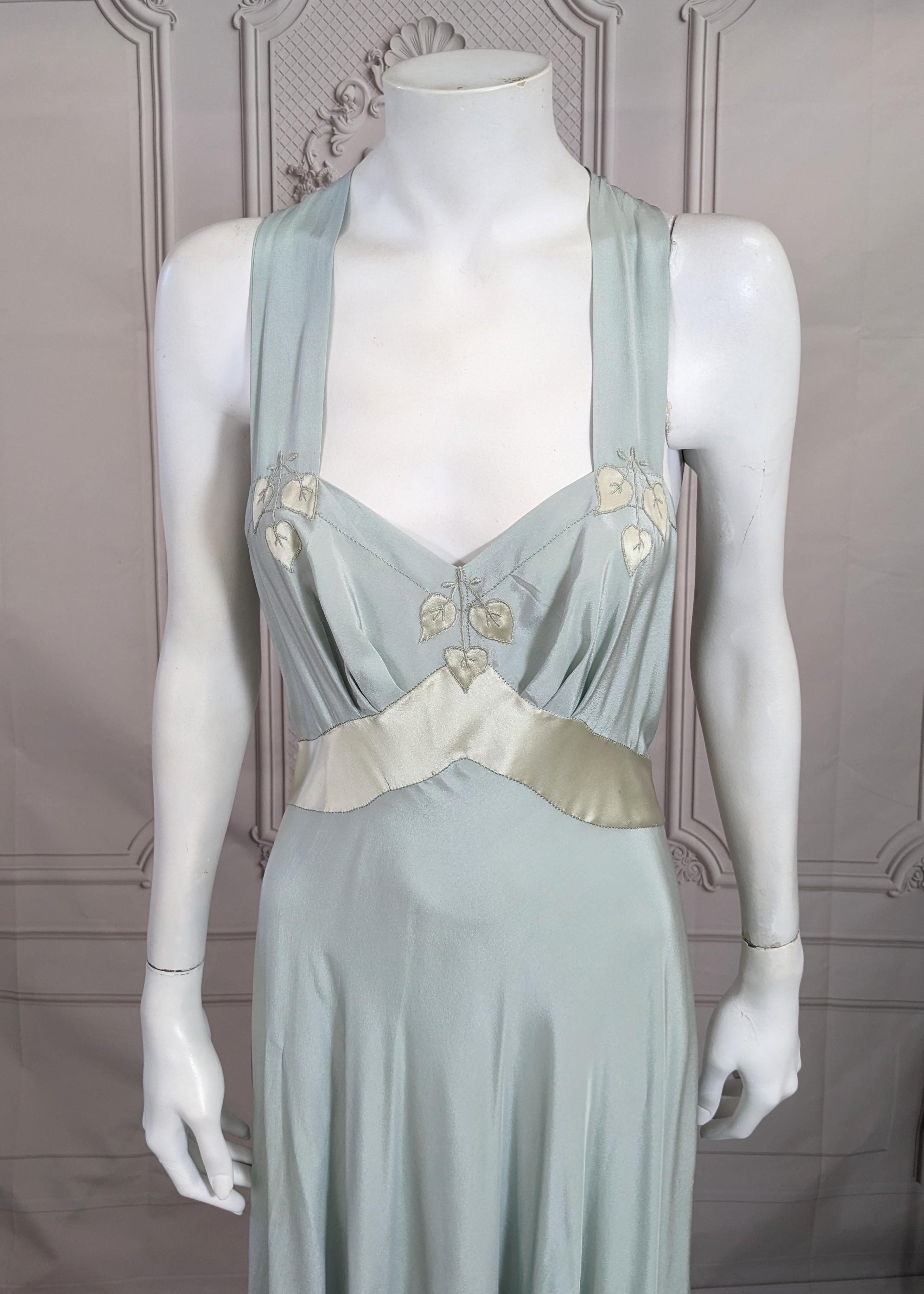   French Pale Slate Blue 1930s Silk Gown For Sale 6
