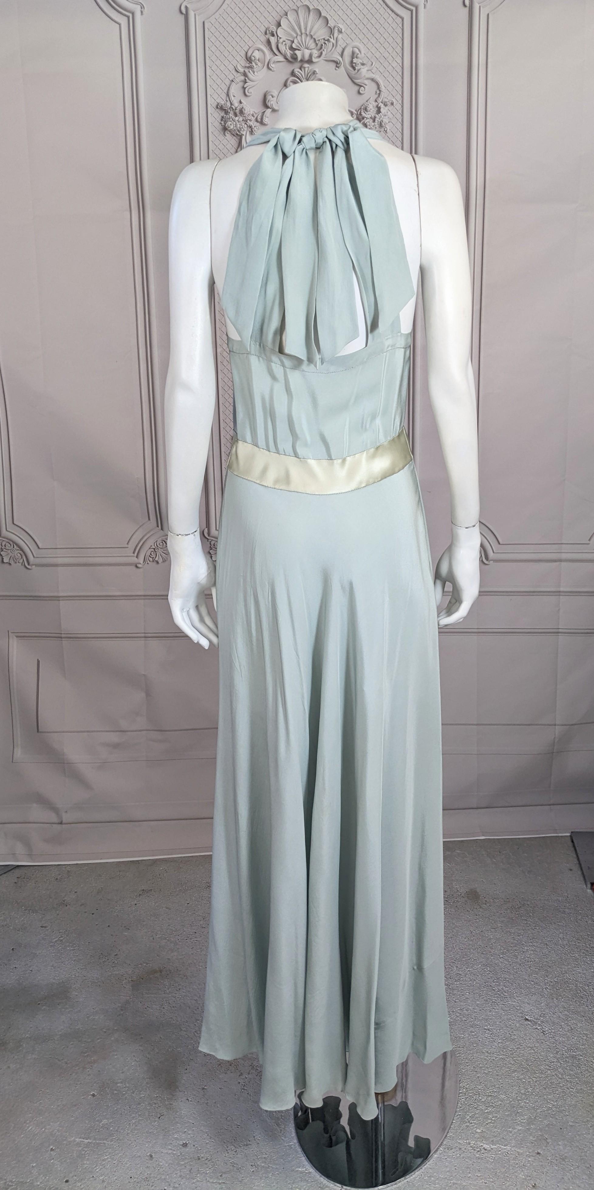   French Pale Slate Blue 1930s Silk Gown For Sale 7
