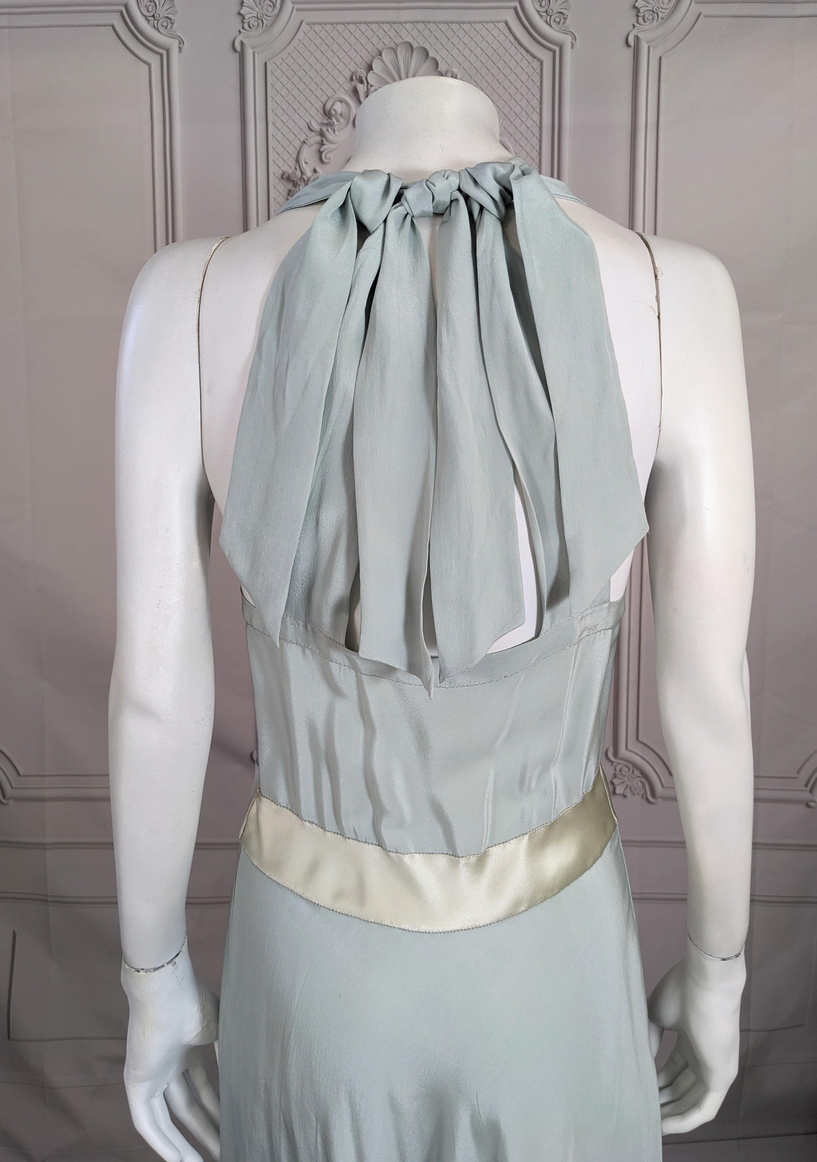   French Pale Slate Blue 1930s Silk Gown For Sale 8