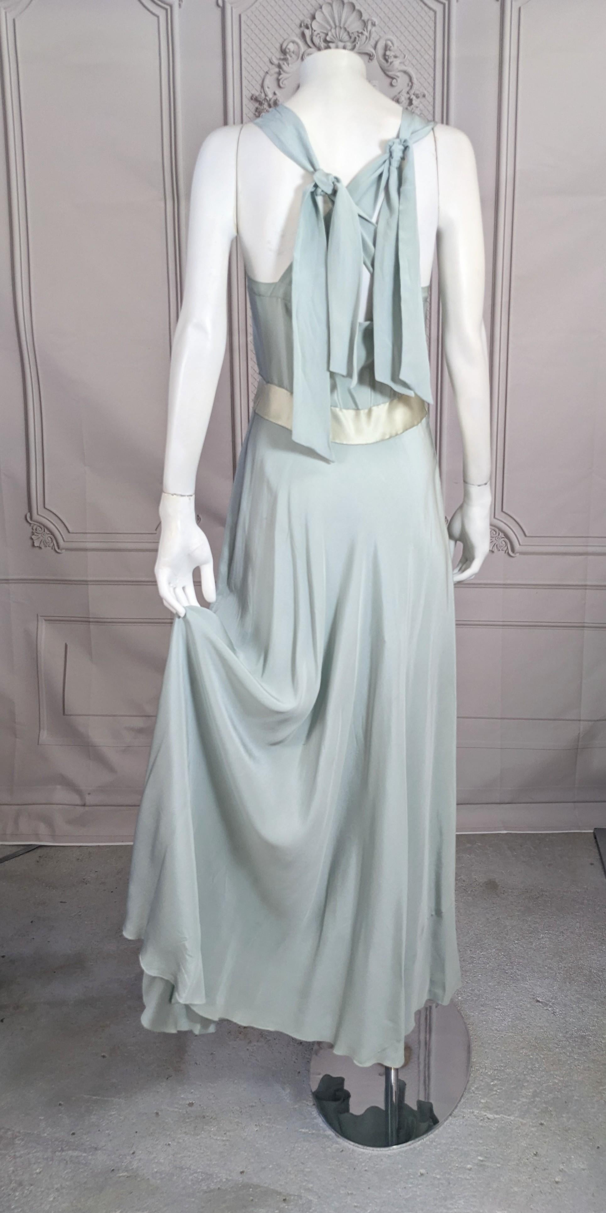   French Pale Slate Blue 1930s Silk Gown For Sale 9