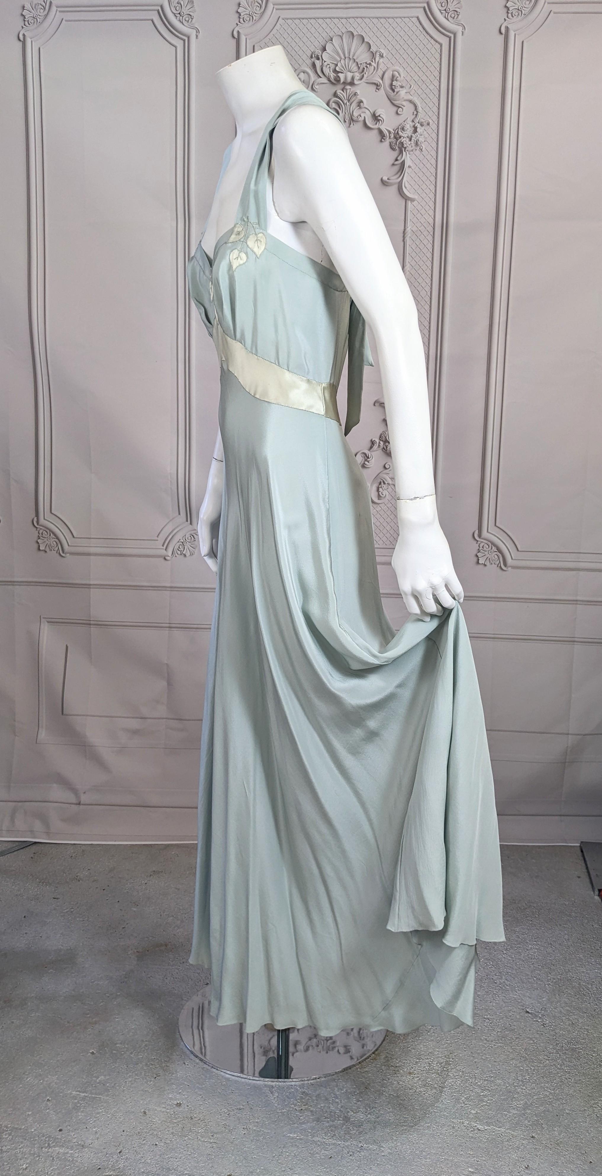   French Pale Slate Blue 1930s Silk Gown For Sale 10