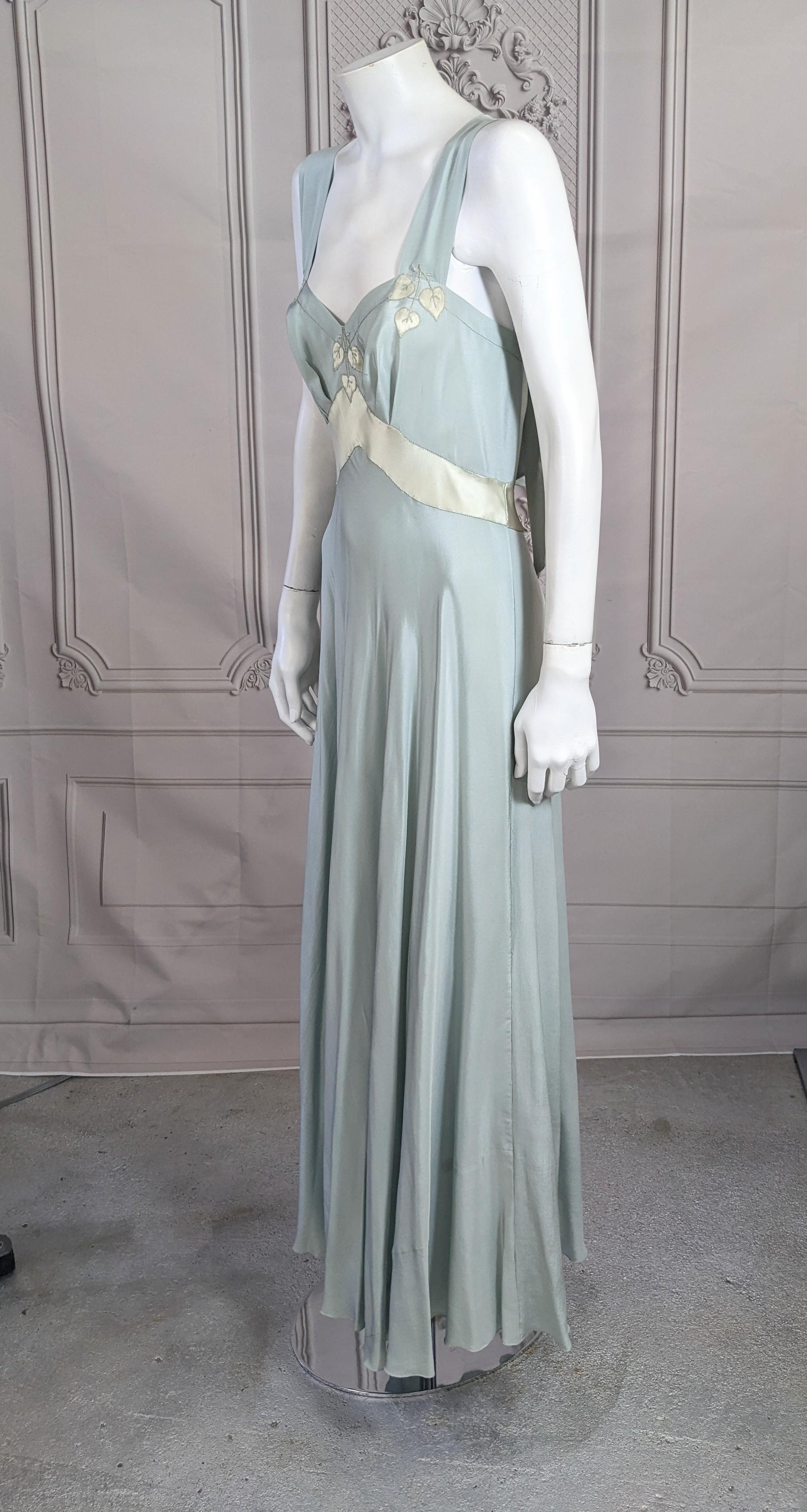   French Pale Slate Blue 1930s Silk Gown For Sale 11