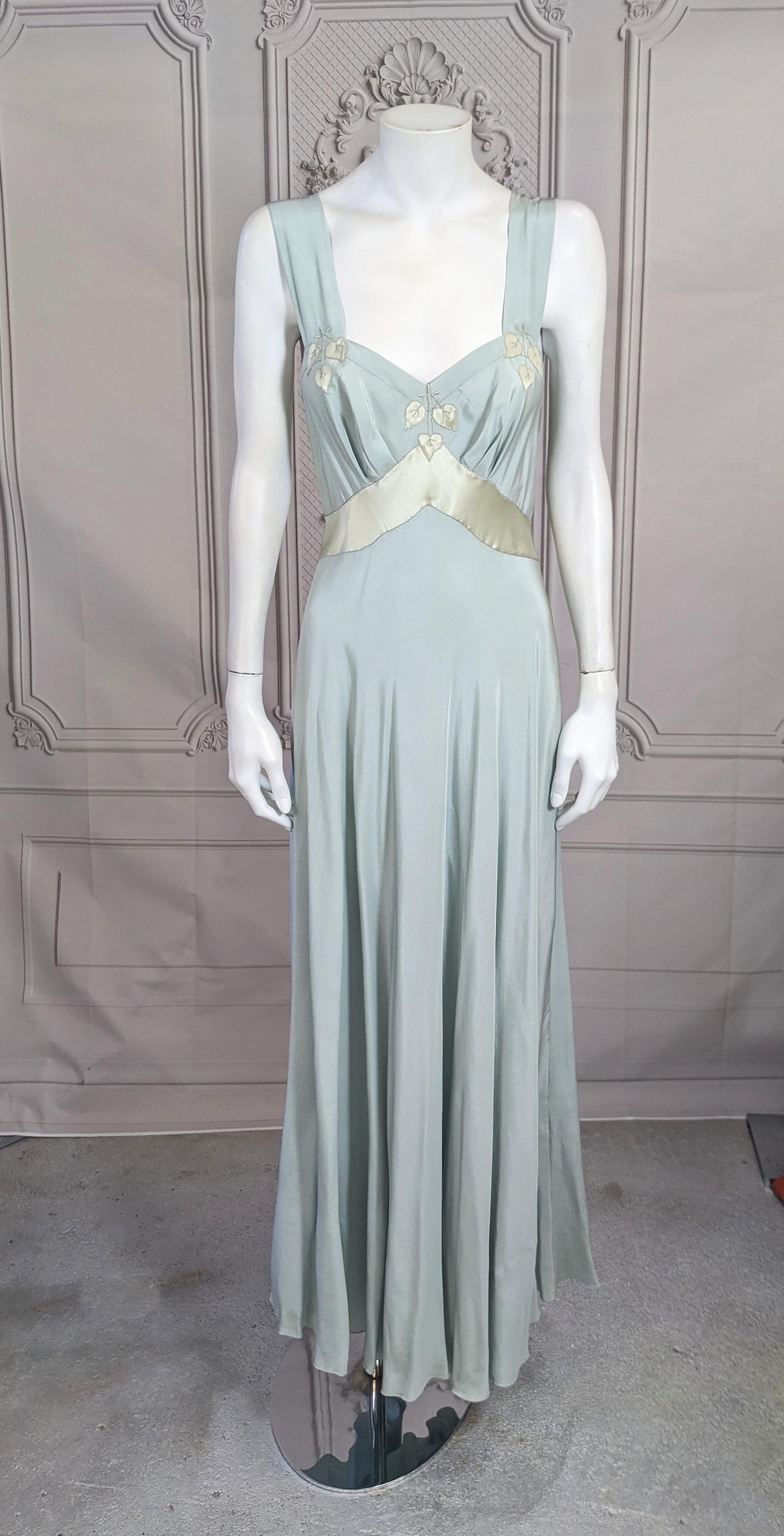   French Pale Slate Blue 1930s Silk Gown For Sale 12