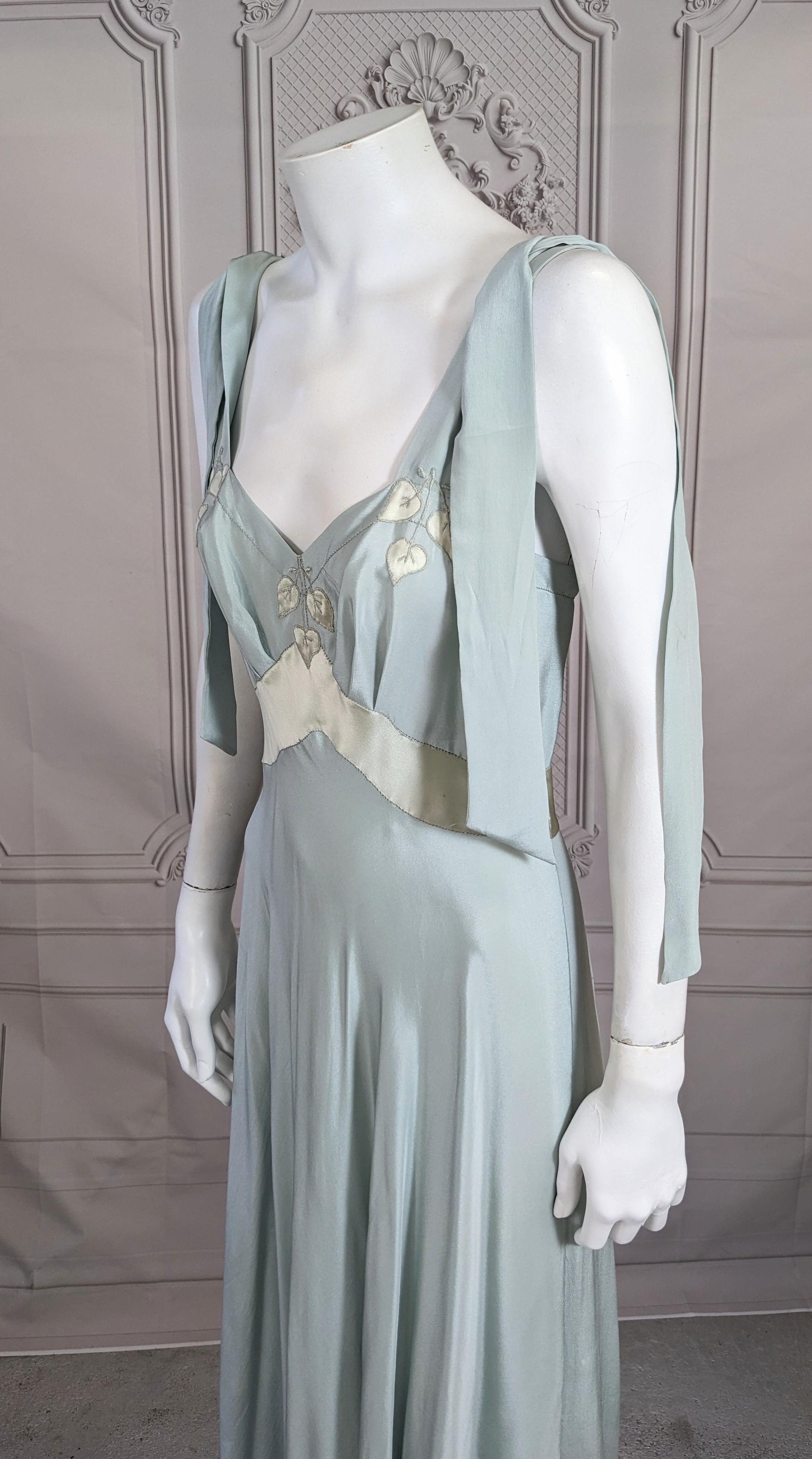 Gray   French Pale Slate Blue 1930s Silk Gown For Sale