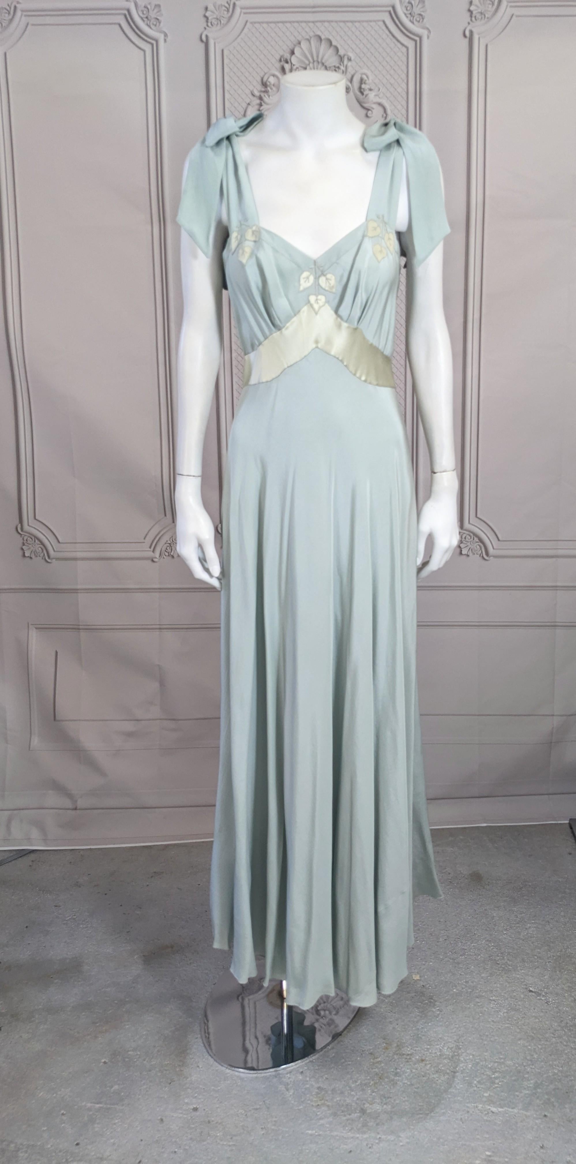 Women's   French Pale Slate Blue 1930s Silk Gown For Sale