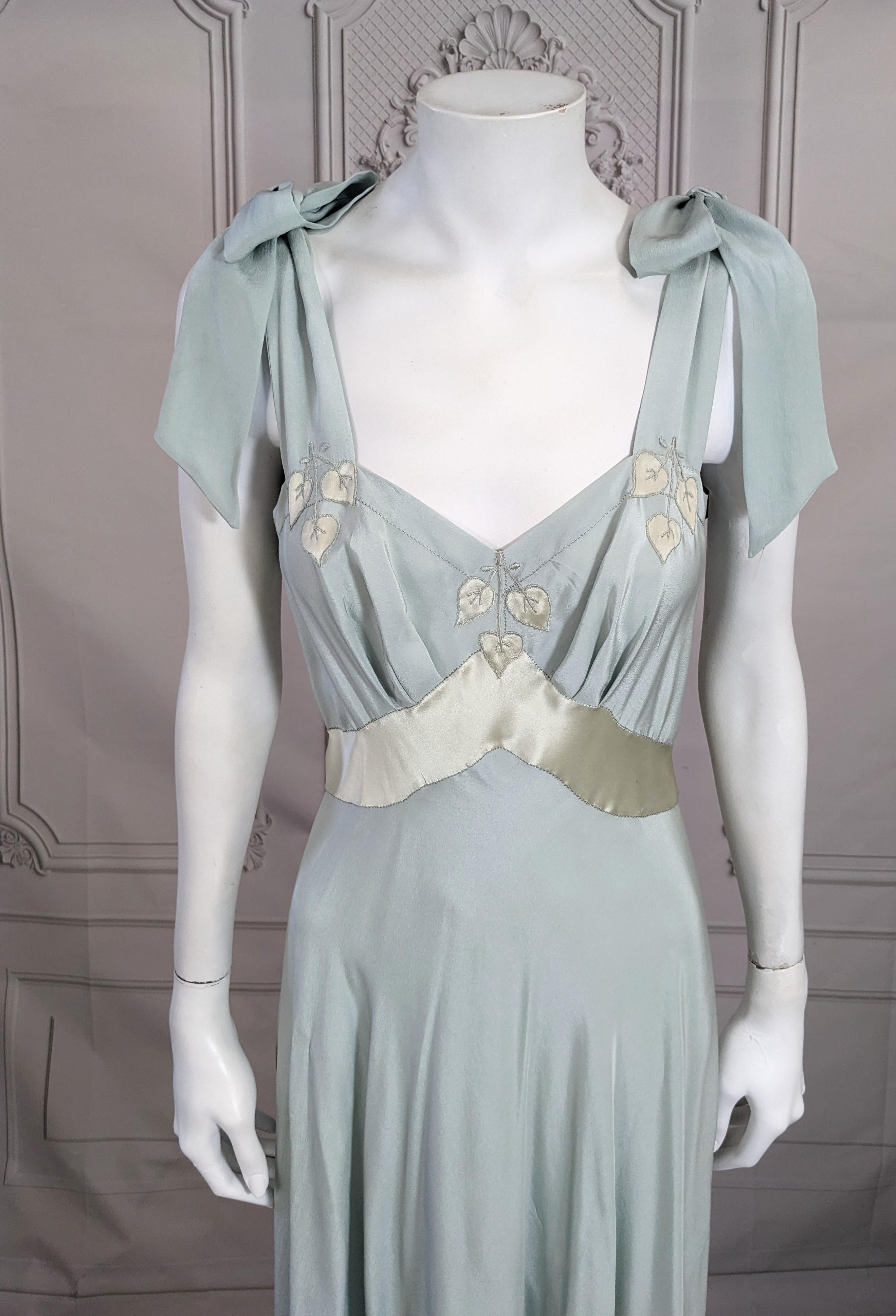  French Pale Slate Blue 1930s Silk Gown For Sale 1