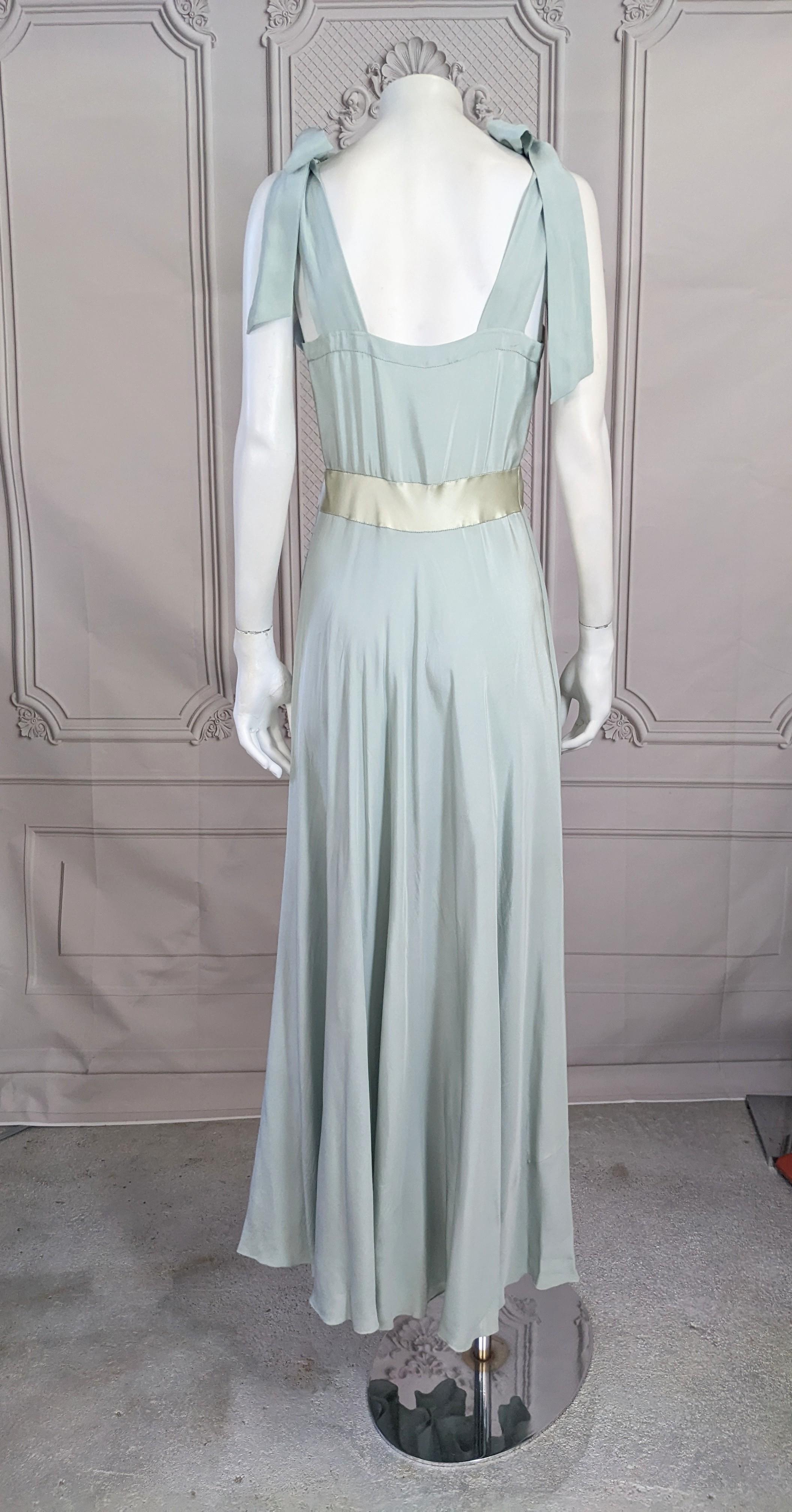   French Pale Slate Blue 1930s Silk Gown For Sale 2