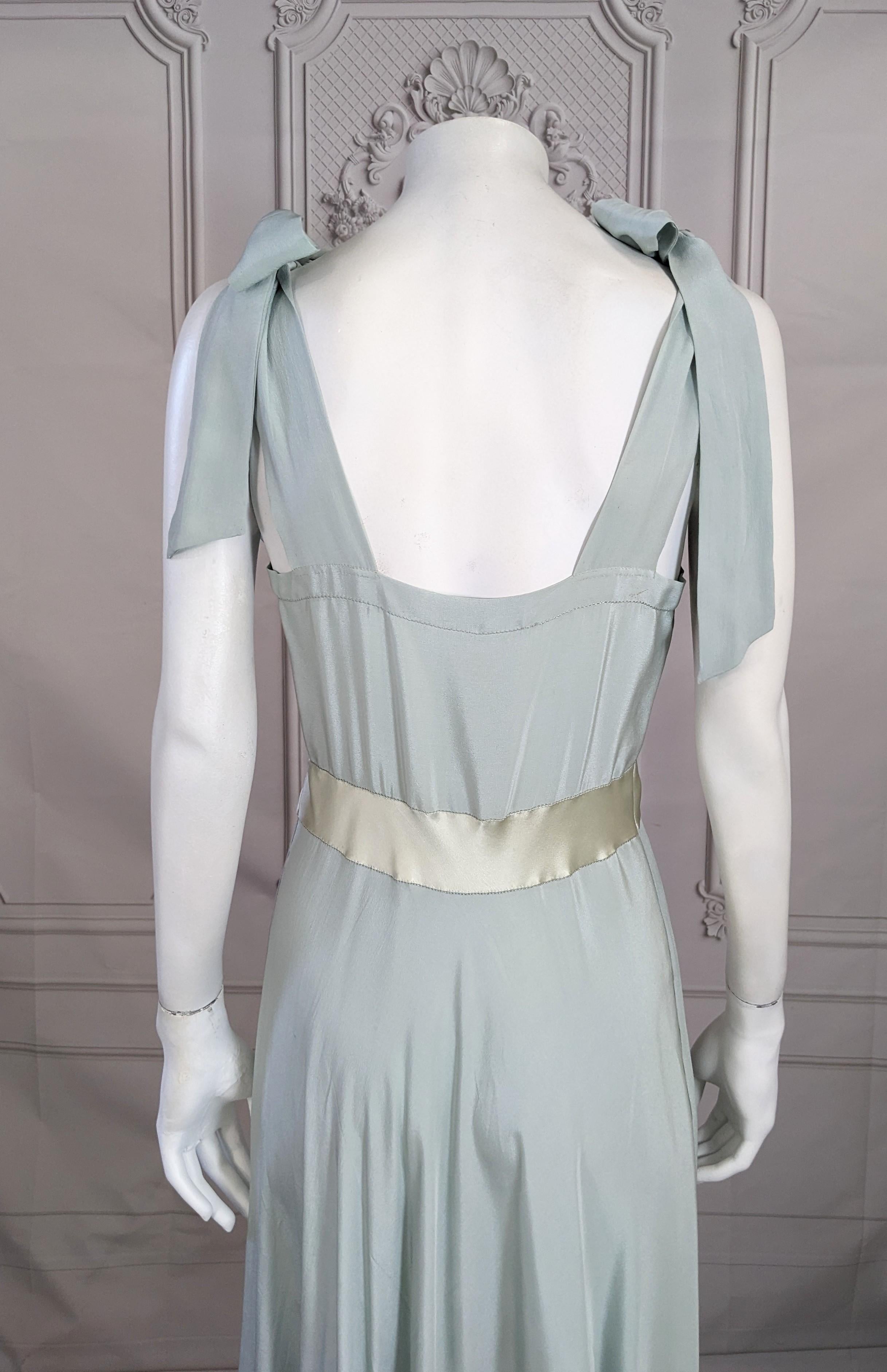   French Pale Slate Blue 1930s Silk Gown For Sale 3