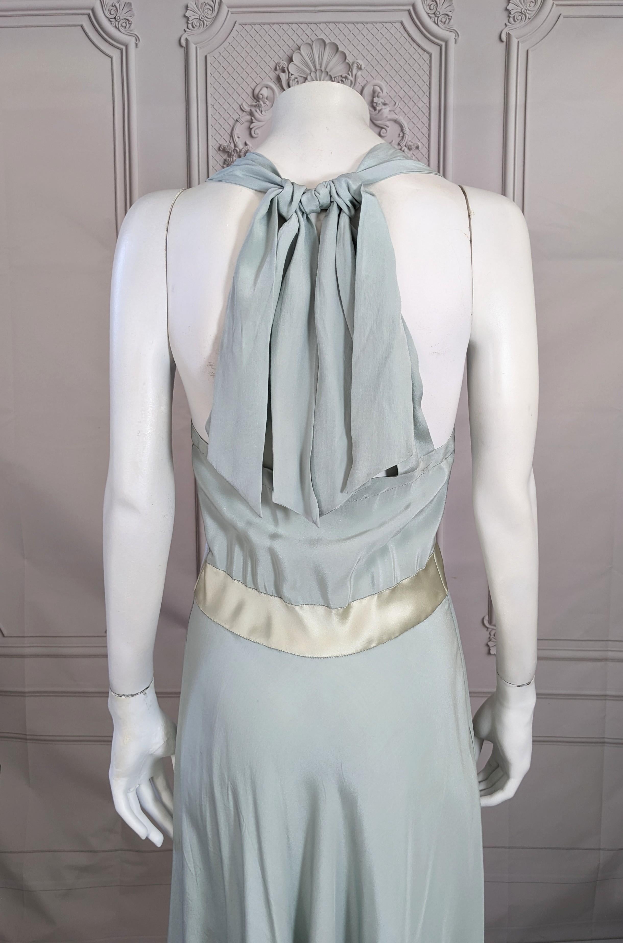   French Pale Slate Blue 1930s Silk Gown For Sale 4
