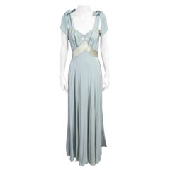 French Pale Slate Blue 1930s Silk Gown
