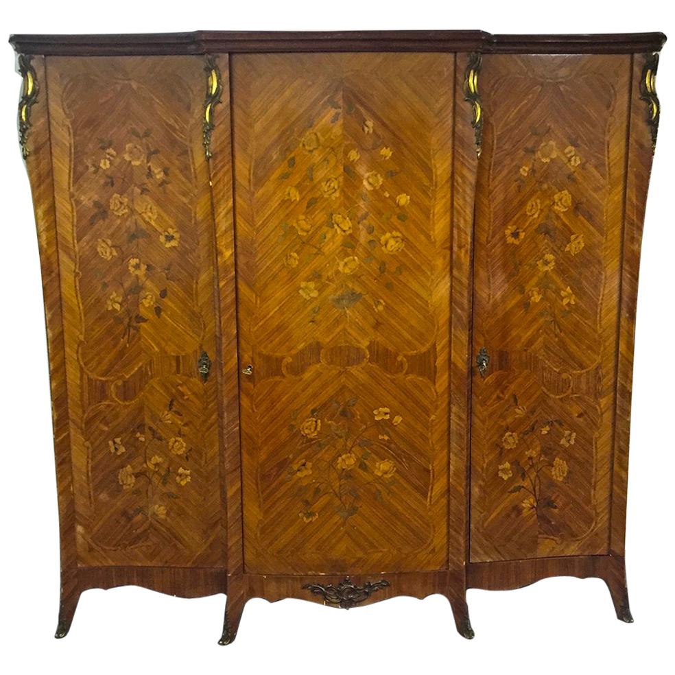 French Palisander Marquetry Armoire Louis XV Style For Sale