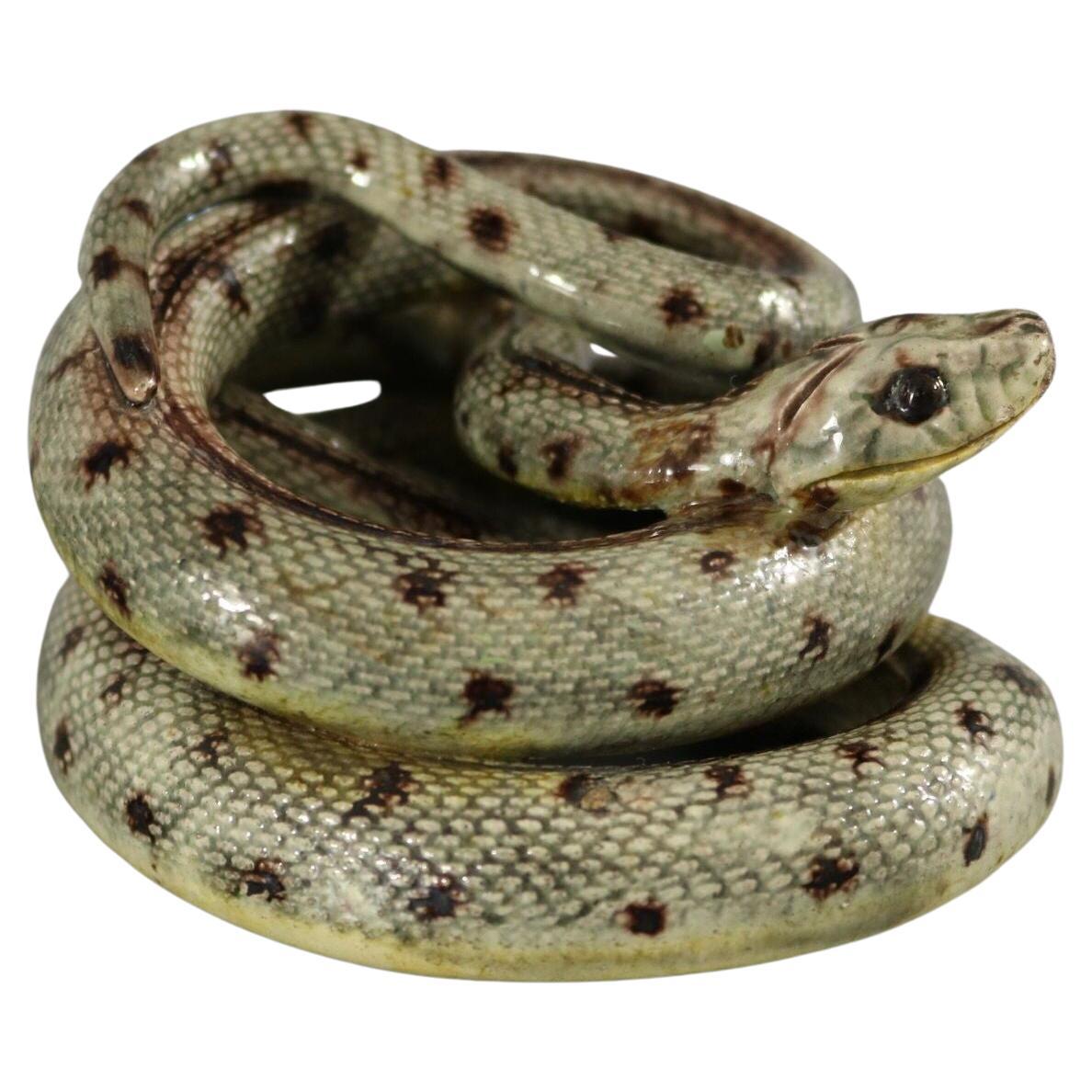 French Palissy Majolica Coiled Snake Figure