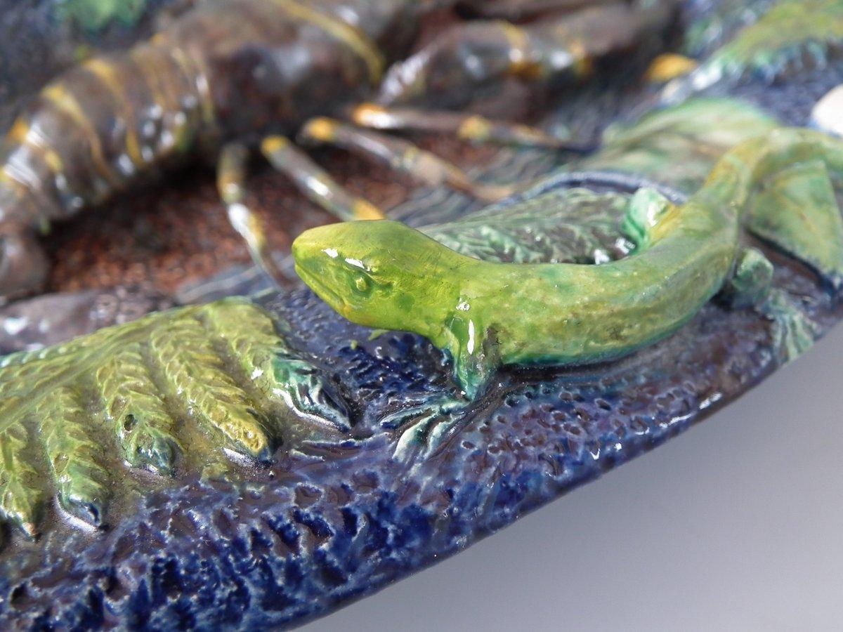 French Palissy Majolica Crayfish, Snake & Lizard Platter For Sale 2