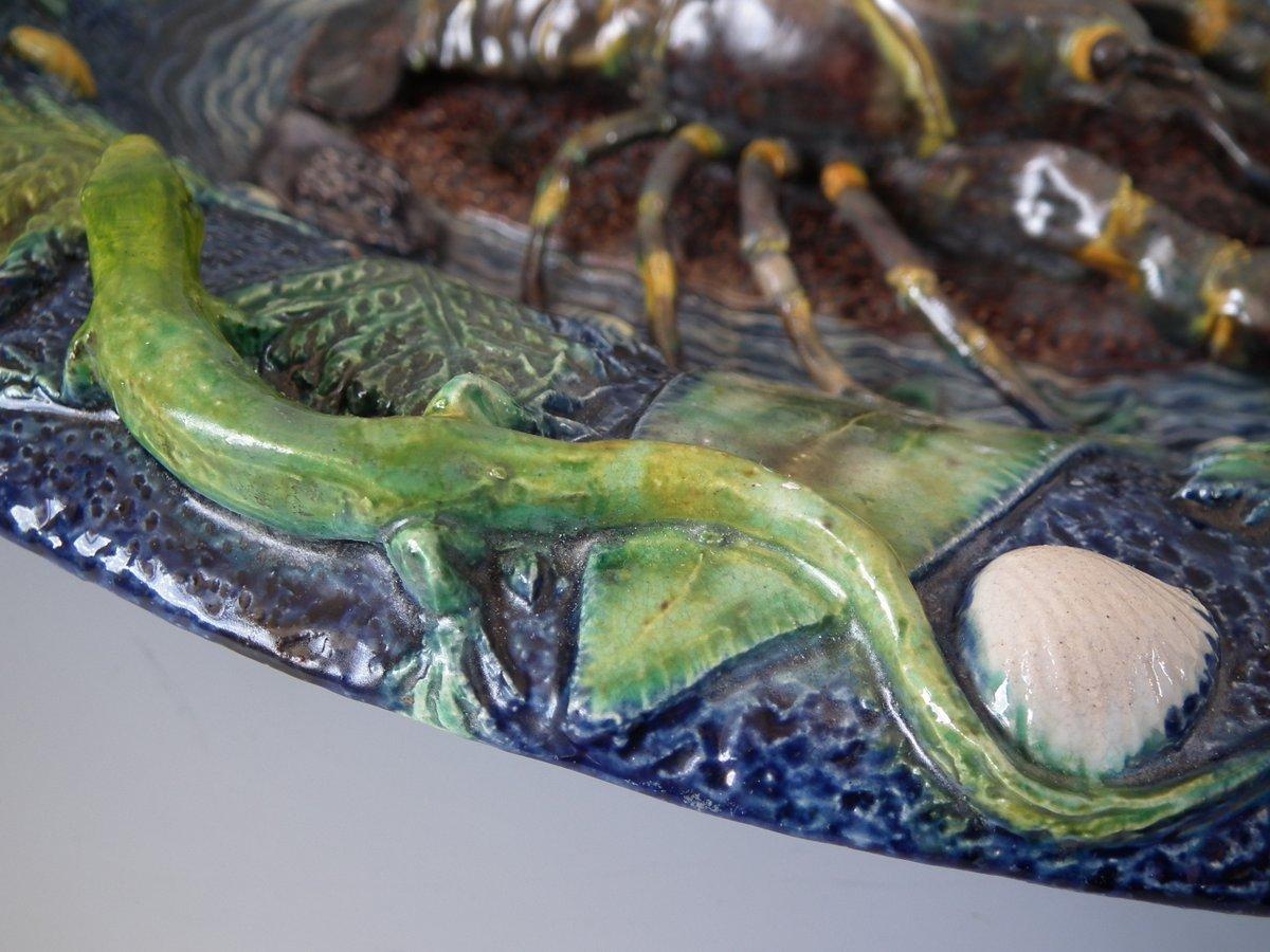 Glazed French Palissy Majolica Crayfish, Snake & Lizard Platter For Sale
