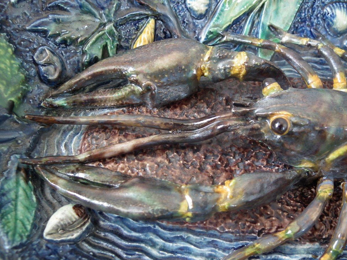 19th Century French Palissy Majolica Crayfish, Snake & Lizard Platter For Sale