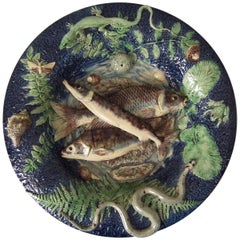 French Palissy Majolica Fishes Wall Plate