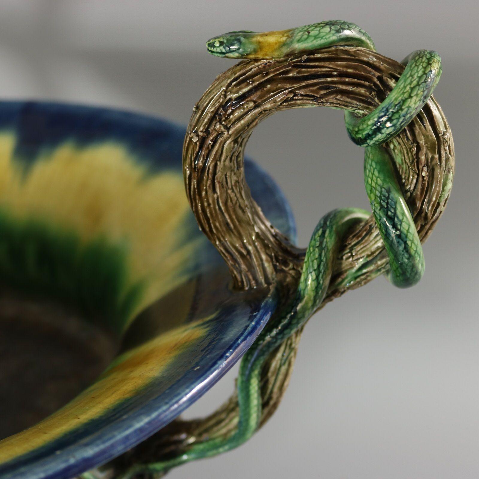 French Palissy Majolica Jardiniere with Snake Handles 5