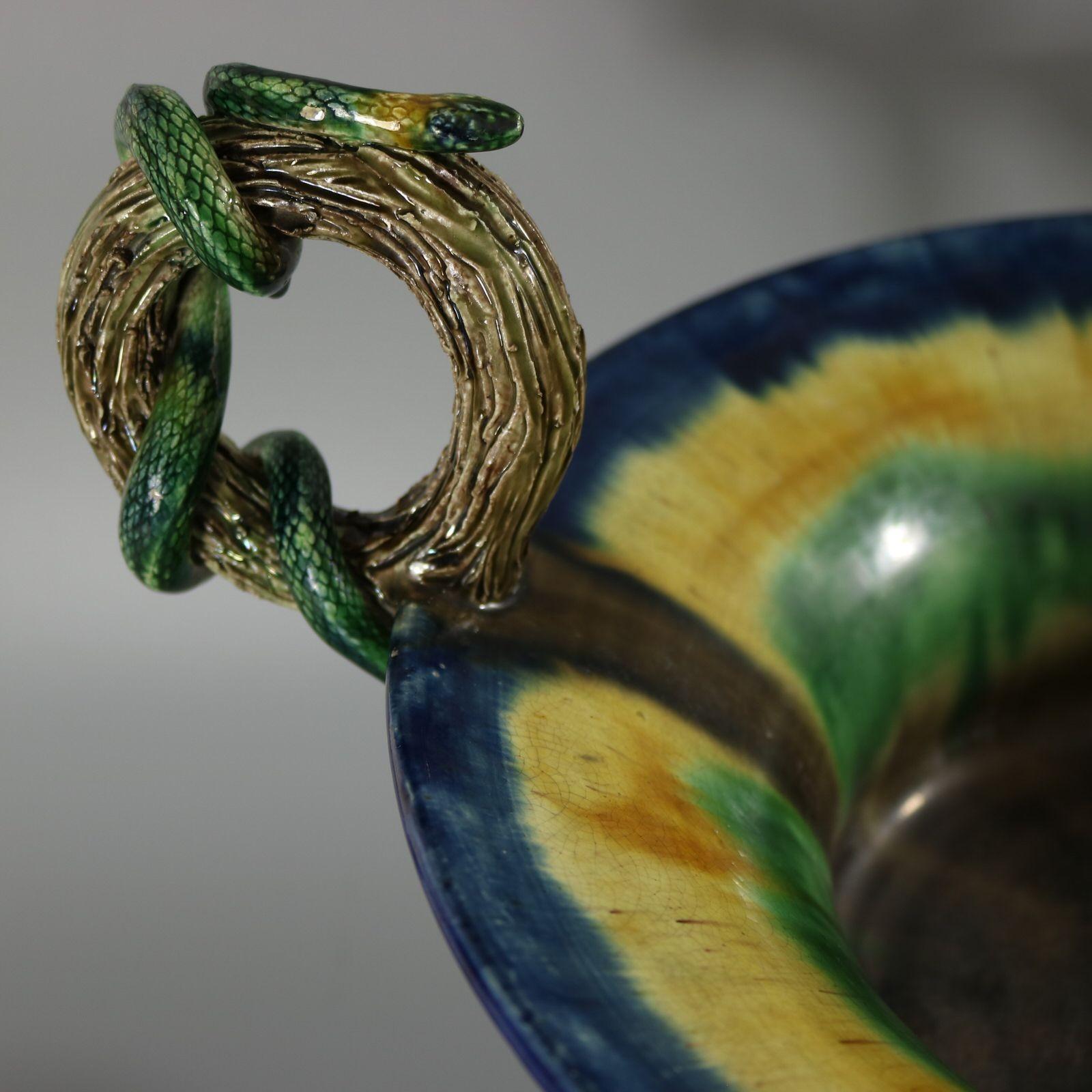 French Palissy Majolica Jardiniere with Snake Handles 6