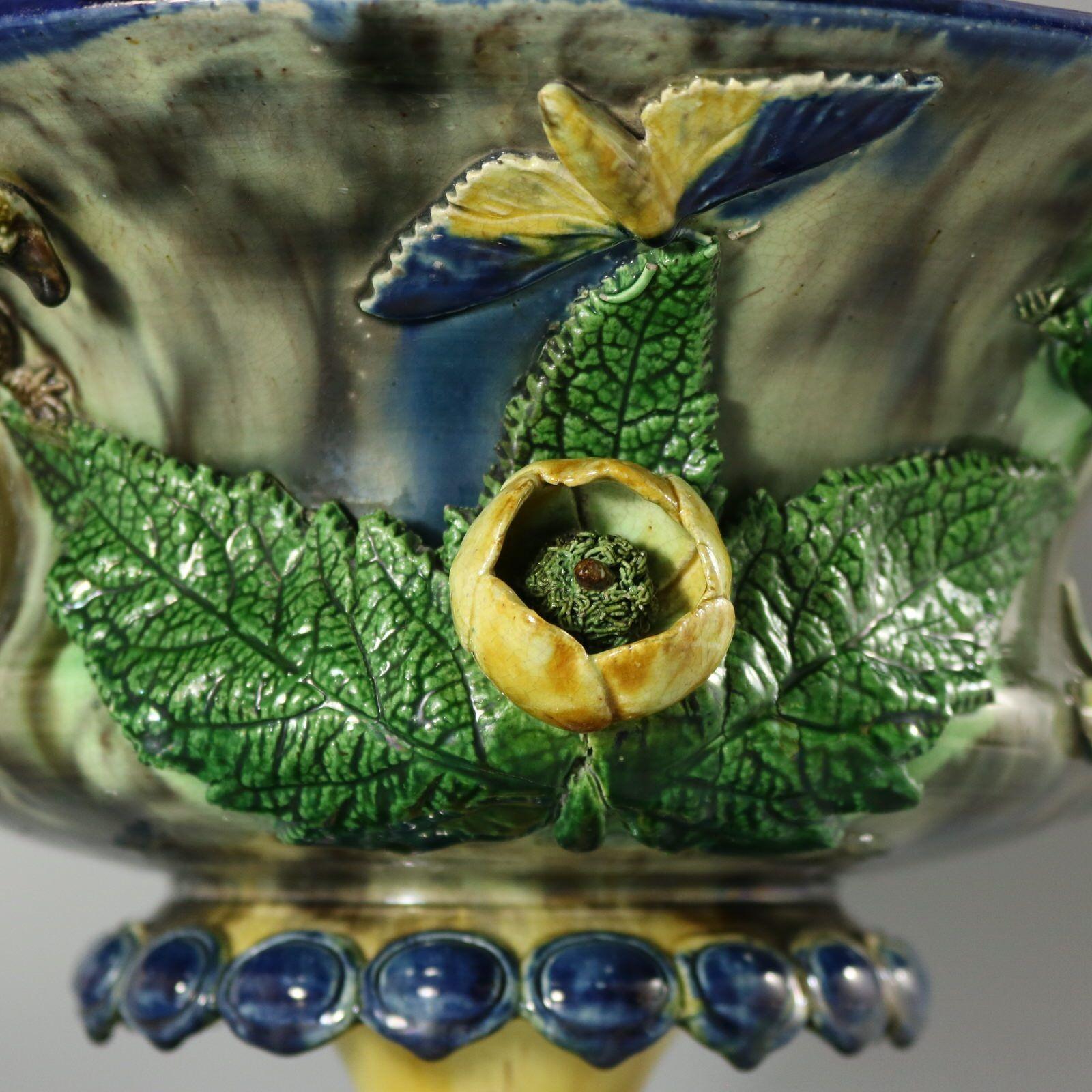 French Palissy Majolica Jardiniere with Snake Handles 7