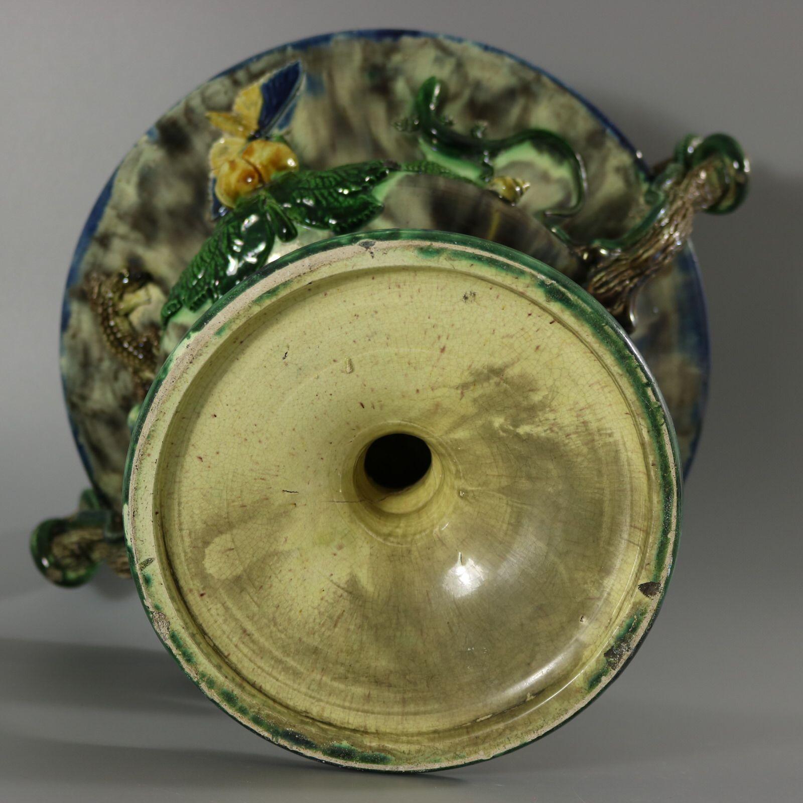 French Palissy Majolica Jardiniere with Snake Handles 12