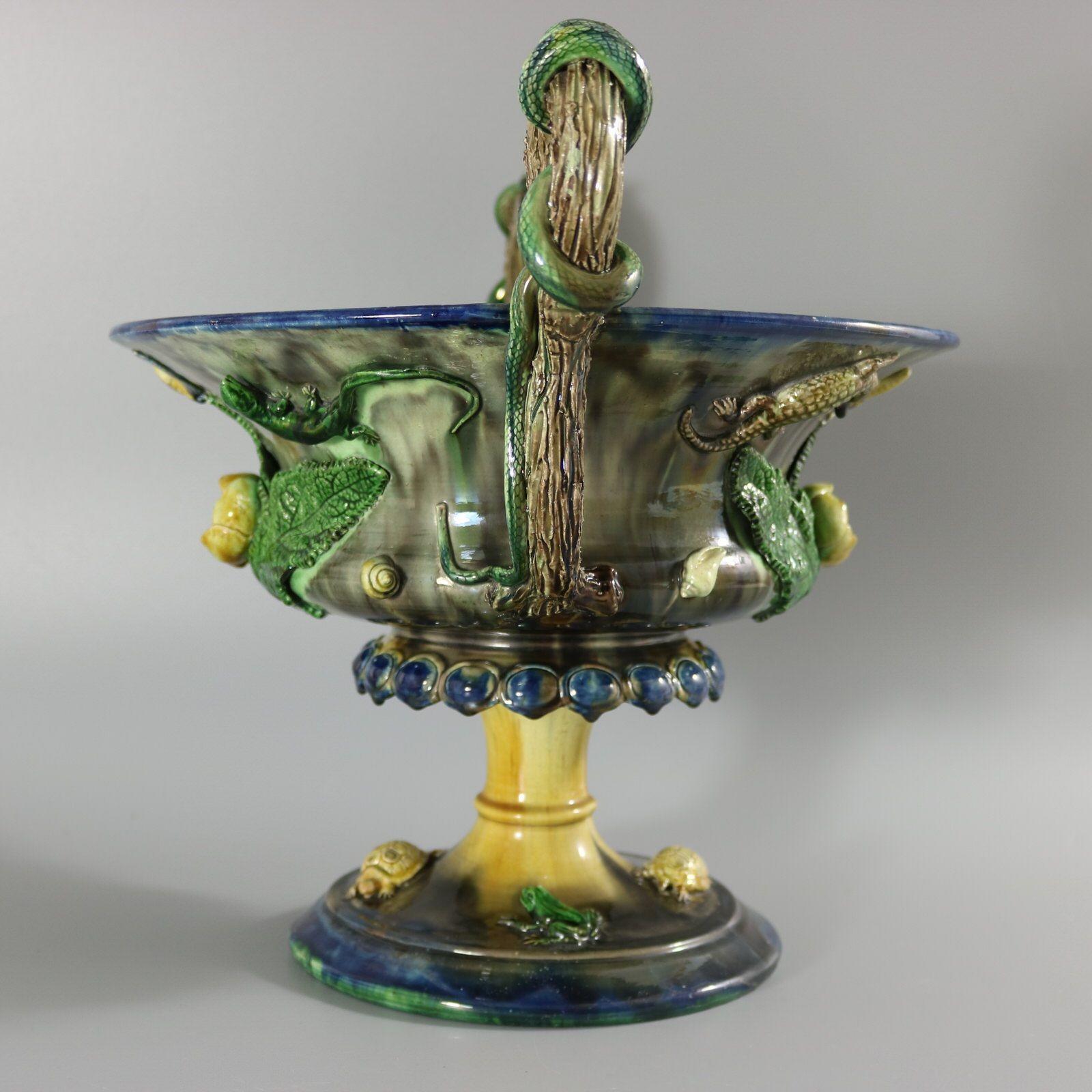 French Palissy Majolica Jardiniere with Snake Handles In Good Condition In Chelmsford, Essex