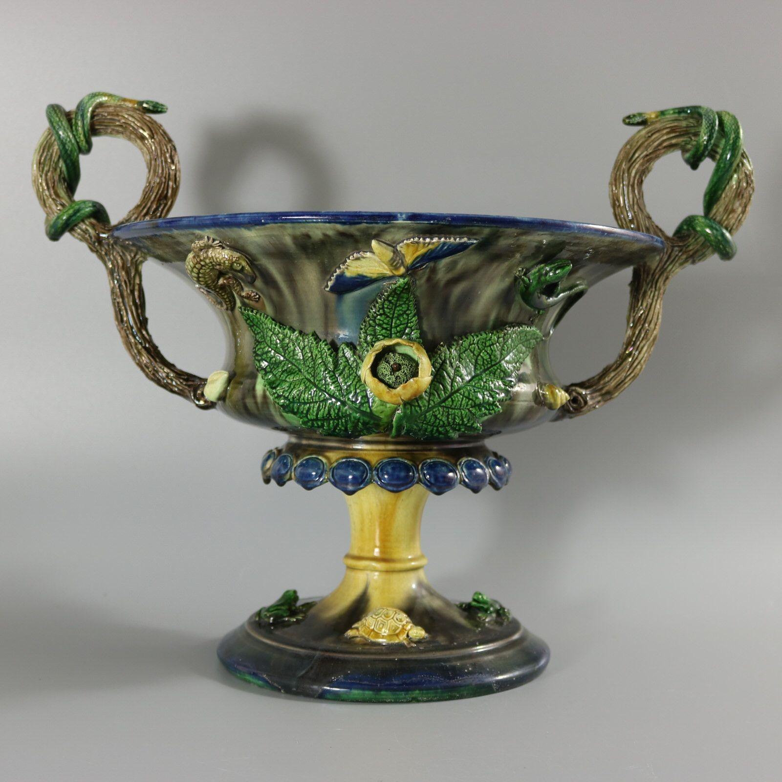 French Palissy Majolica Jardiniere with Snake Handles 1
