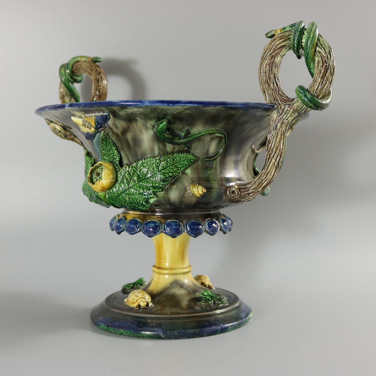 French Palissy Majolica Jardiniere with Snake Handles 2