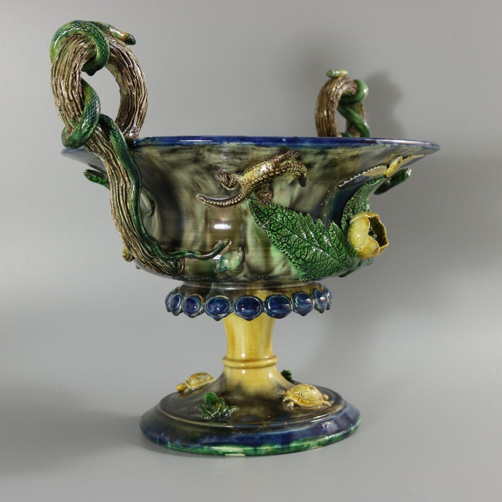 French Palissy Majolica Jardiniere with Snake Handles 4