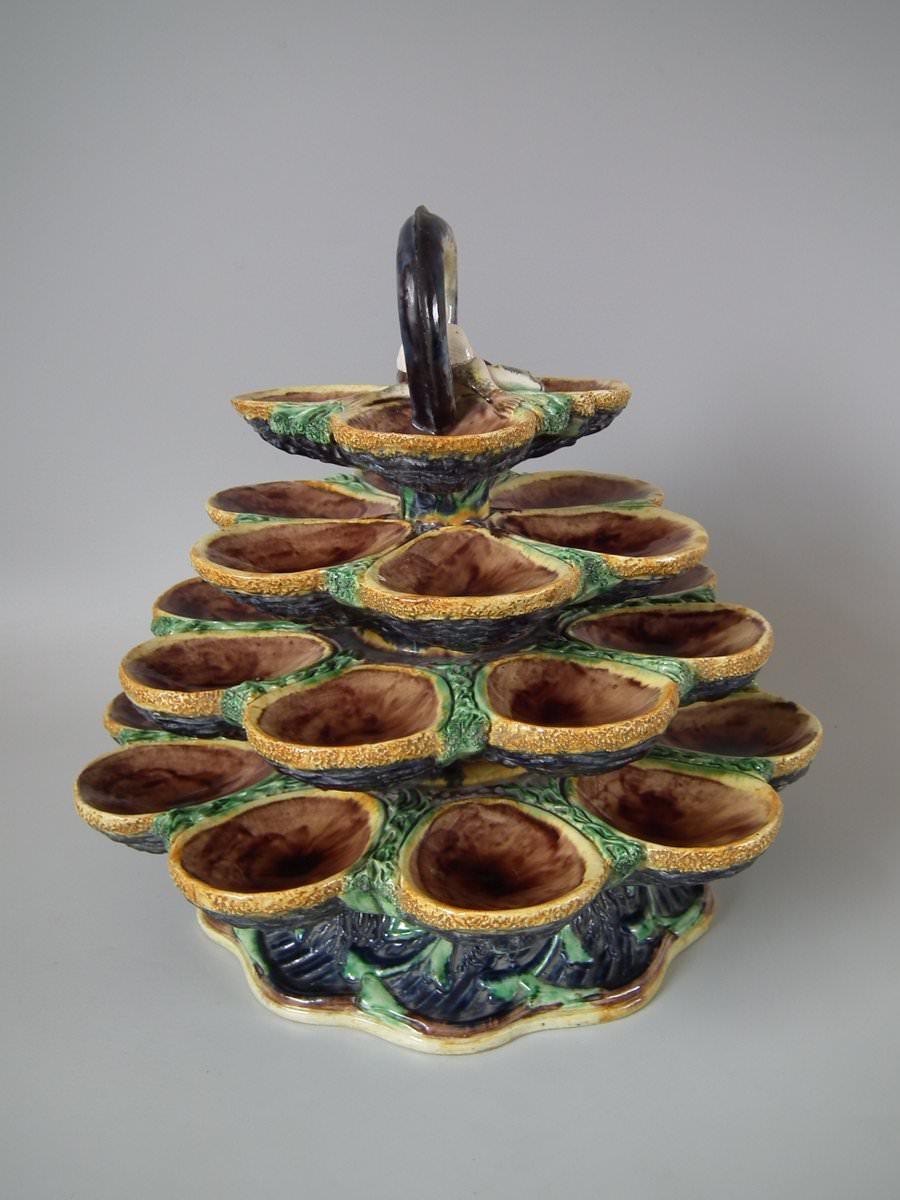 Late 19th Century French Palissy Majolica Oyster Stand