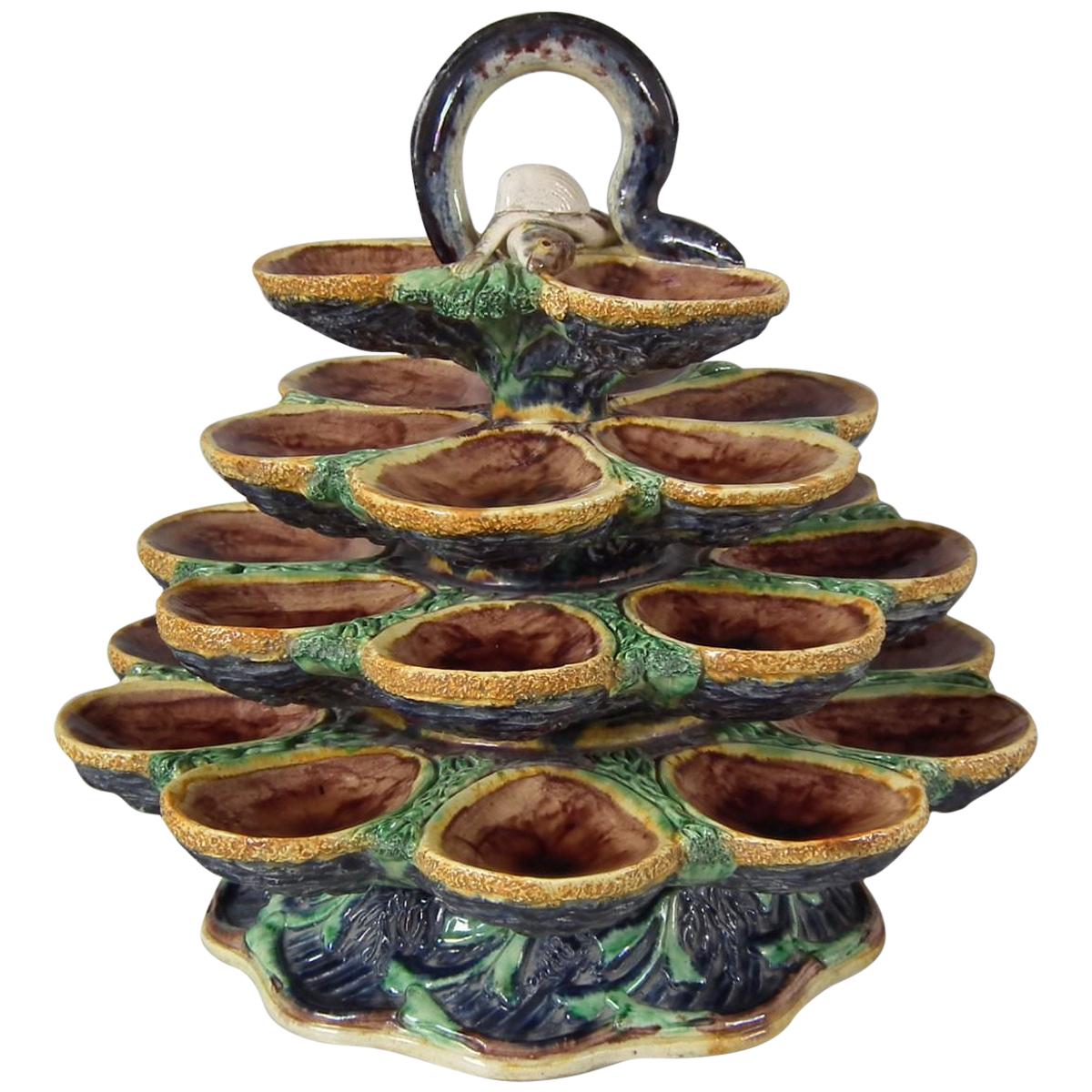 French Palissy Majolica Oyster Stand