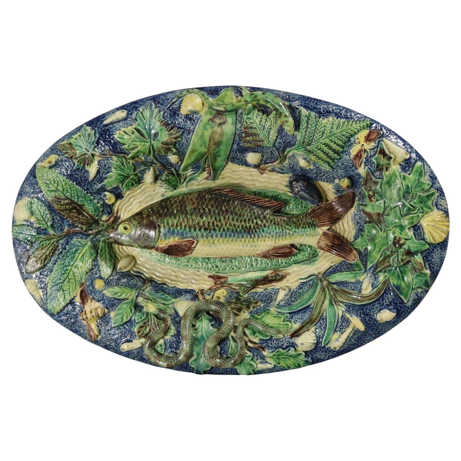French Palissy Majolica Platter with Fish