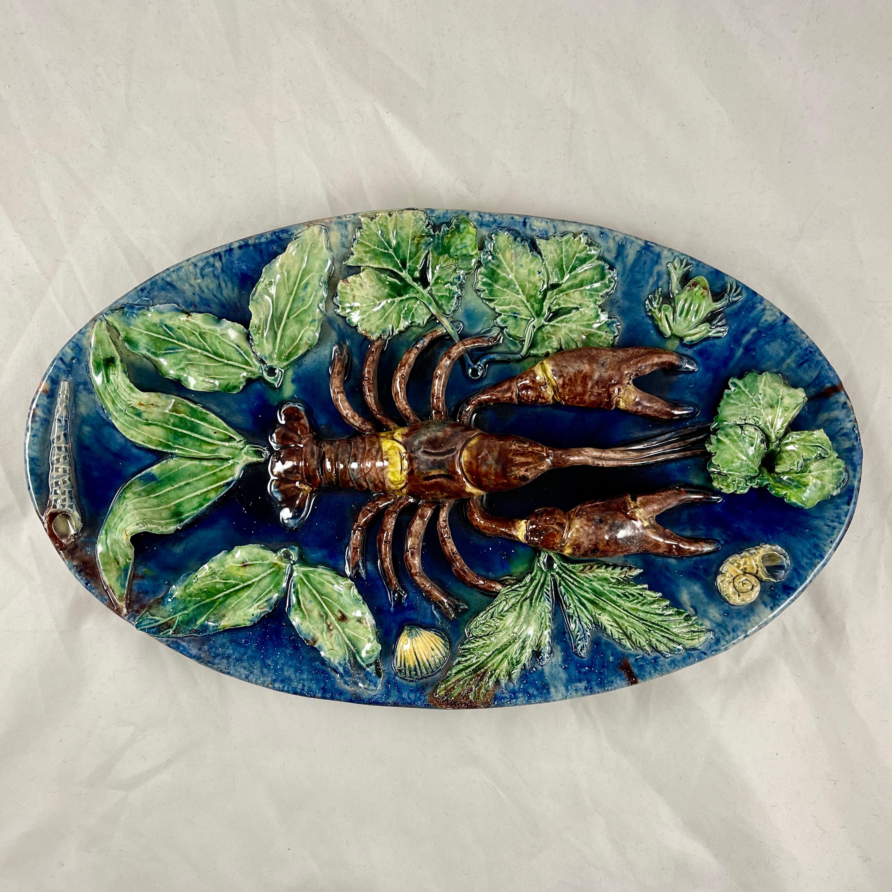 Renaissance Revival  French Palissy François Maurice Majolica Lobster Wall Plaque, Circa 1870 For Sale