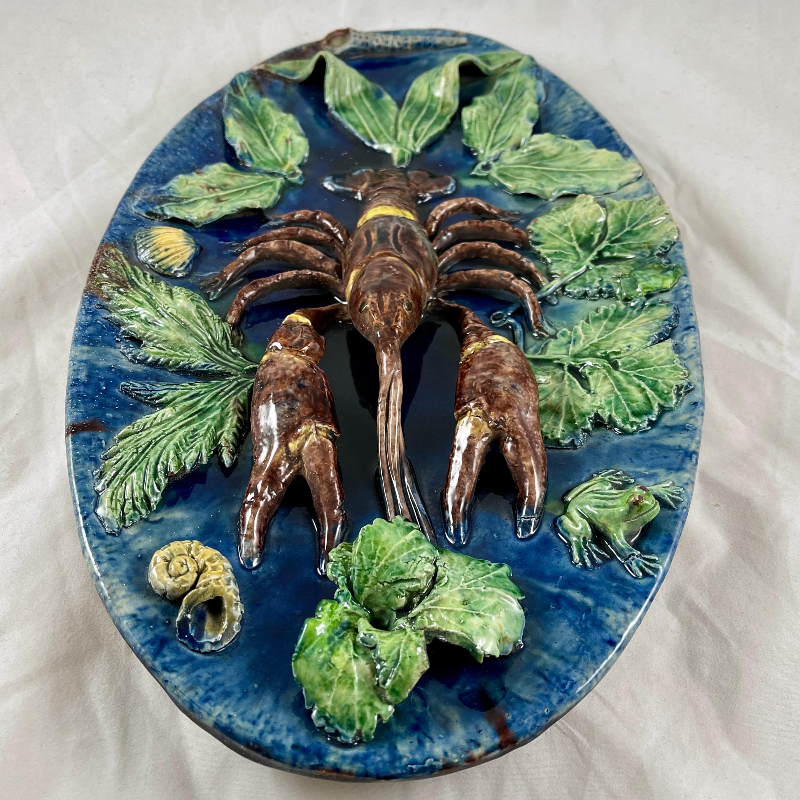 Glazed  French Palissy François Maurice Majolica Lobster Wall Plaque, Circa 1870 For Sale