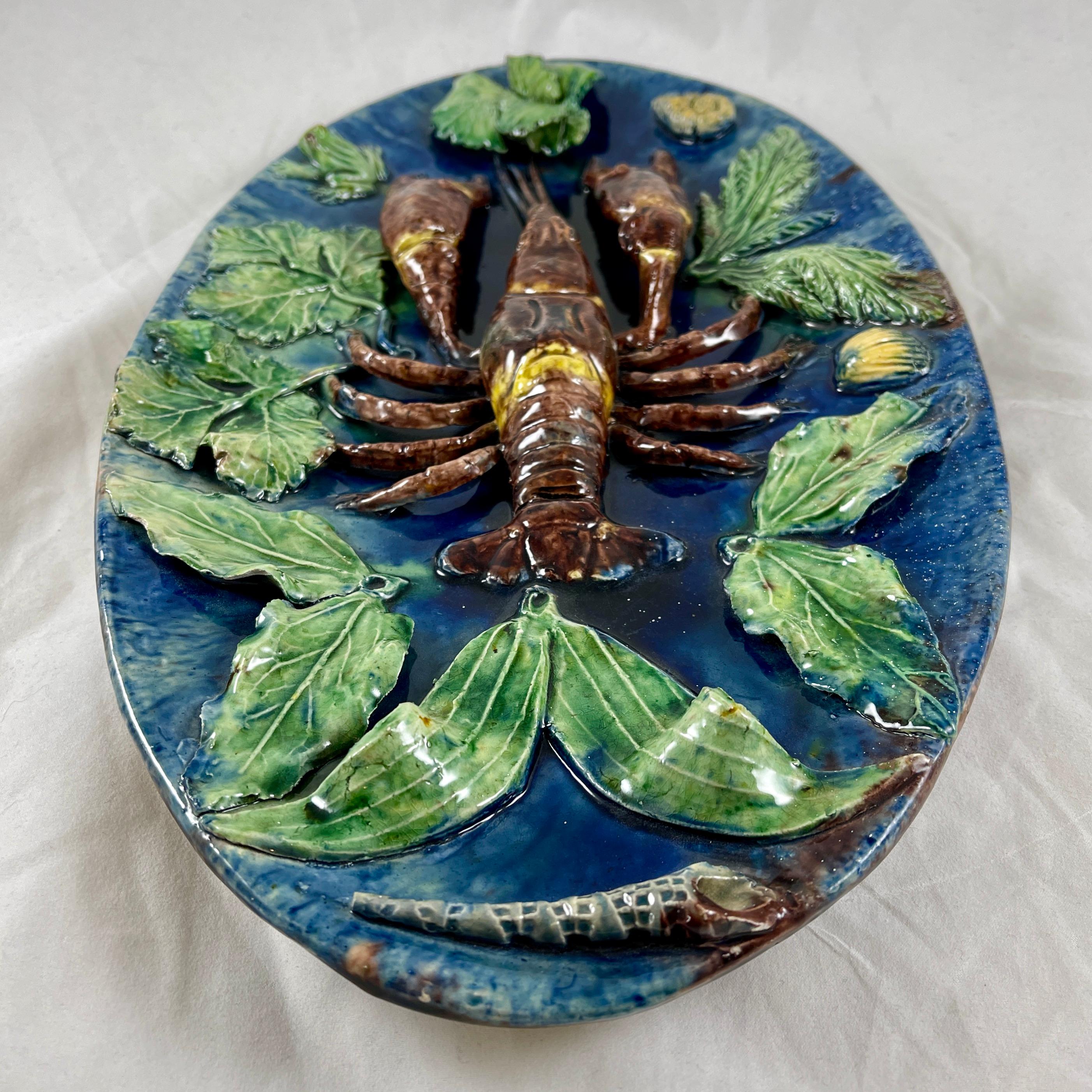  French Palissy François Maurice Majolica Lobster Wall Plaque, Circa 1870 In Good Condition For Sale In Philadelphia, PA