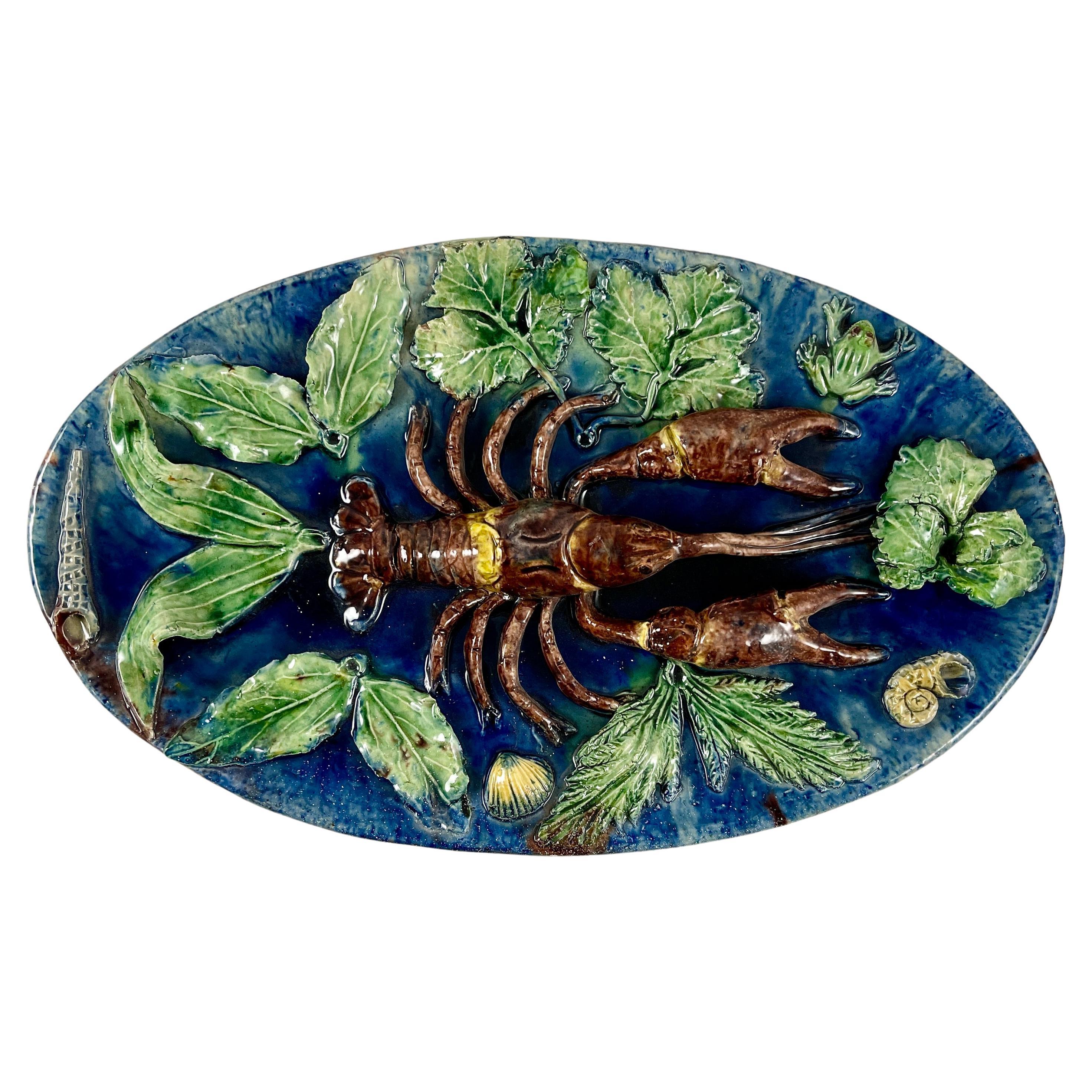 French Palissy François Maurice Majolica Lobster Wall Plaque, Circa 1870 For Sale