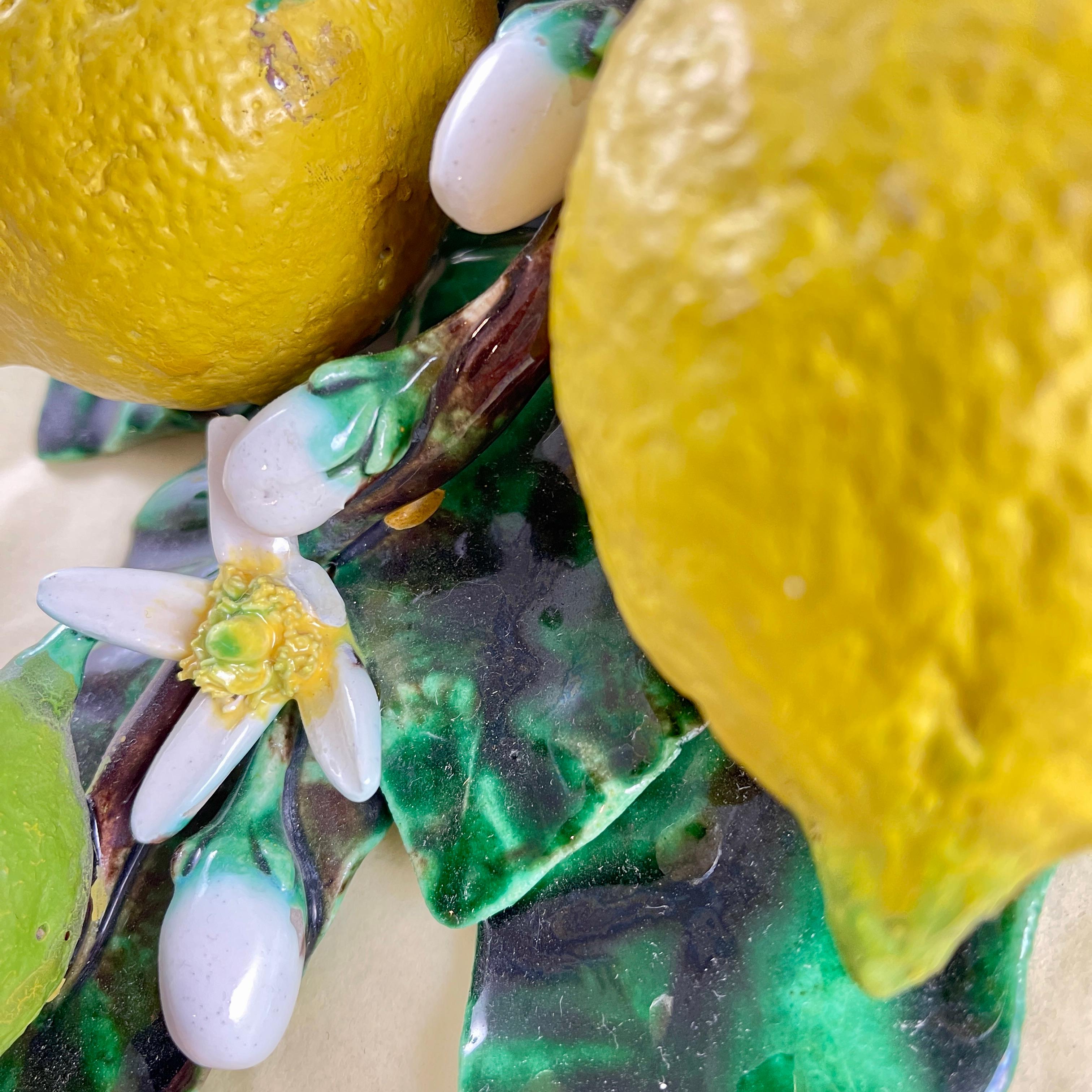 French Palissy Trompe L'oeil Menton Perret-Gentil Large Lemon Fruit Wall Plaque 4