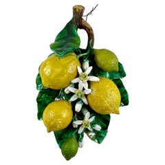 French Palissy Trompe L'oeil Menton Perret-Gentil Large Lemon Fruit Wall Plaque