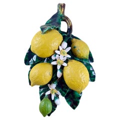 French Palissy Trompe L'oeil Menton Perret-Gentil Large Lemon Fruit Wall Plaque