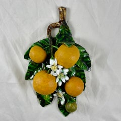 French Palissy Trompe L'oeil Menton Perret-Gentil Large Orange Fruit Wall Plaque